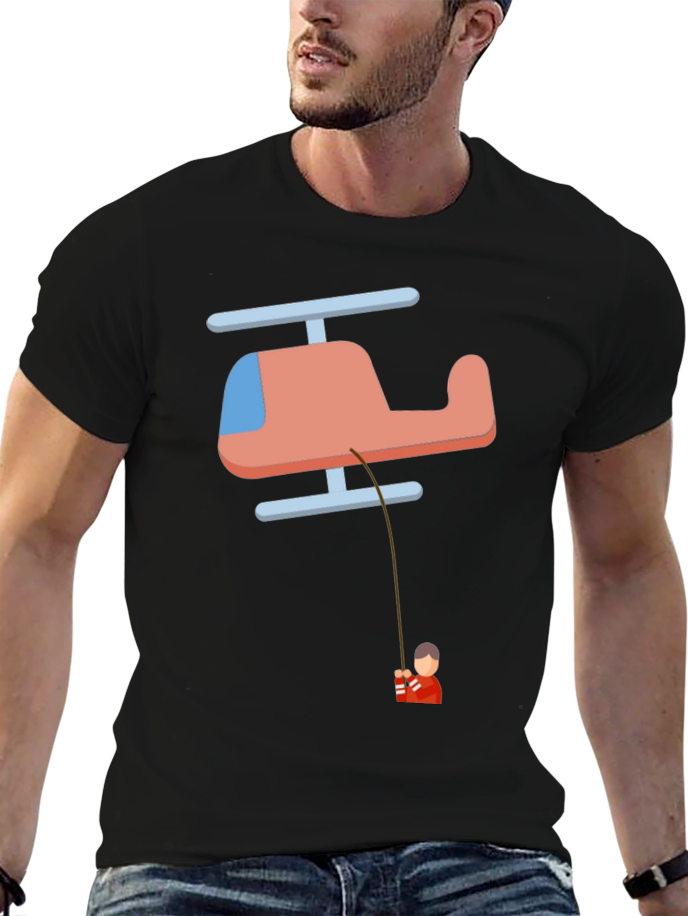 Helicopter Fishing T-Shirt - Quirky Graphic Tee