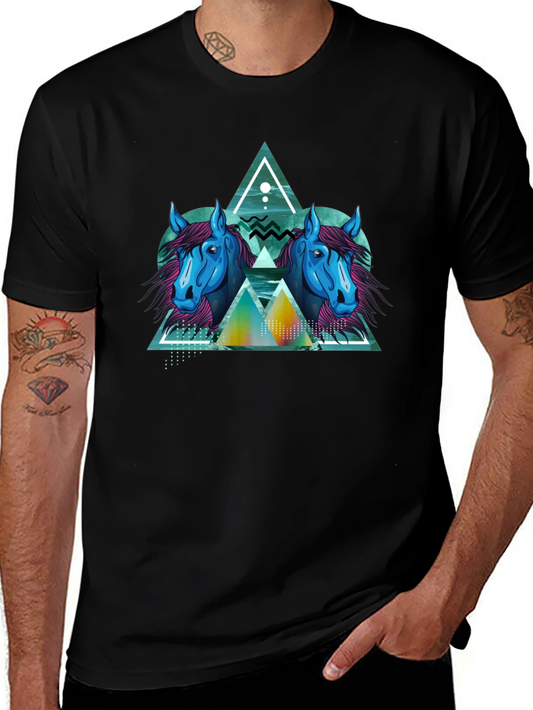 Geometric Horse Graphic Black T-Shirt