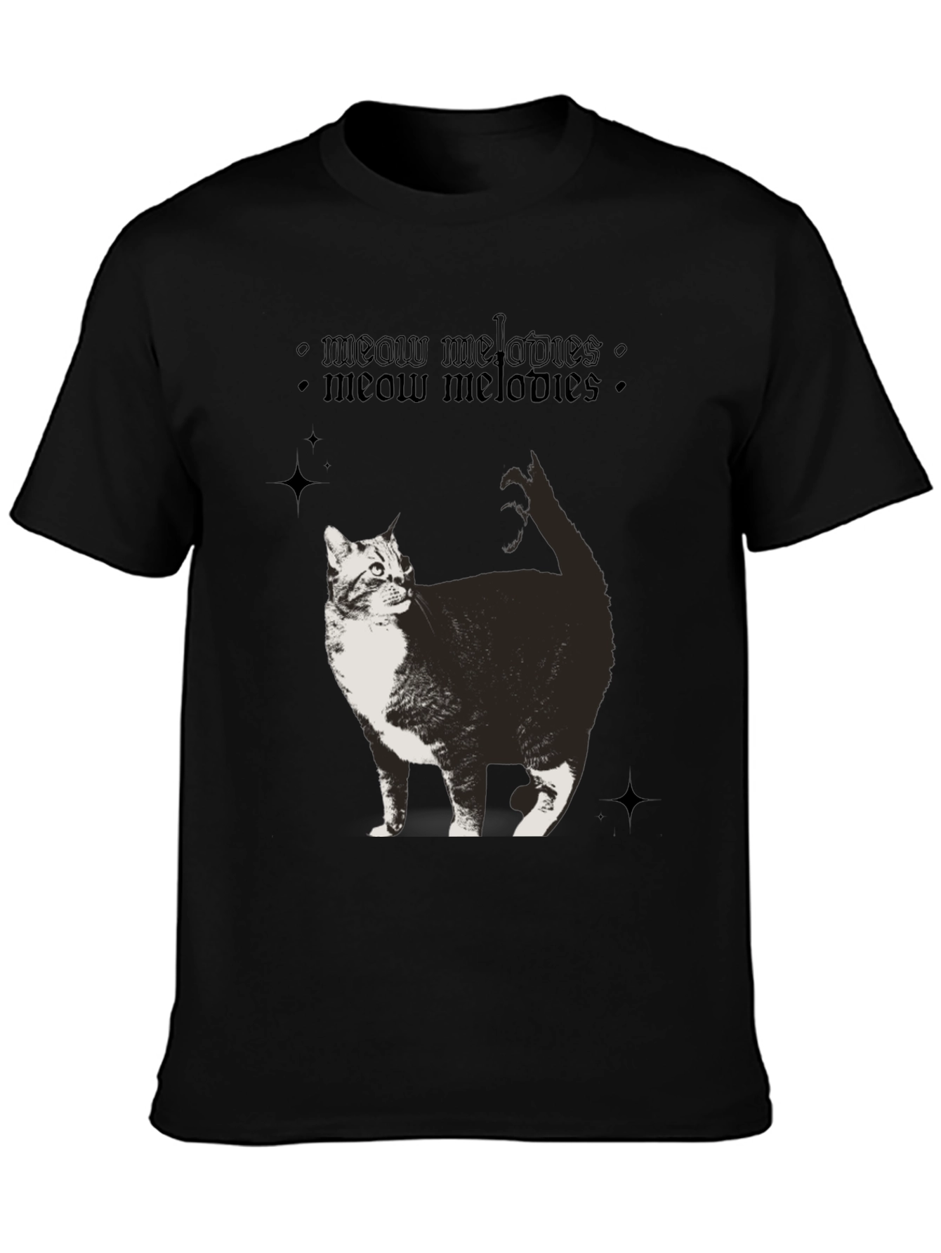 Meow Melodies Black T-Shirt Cat Graphic