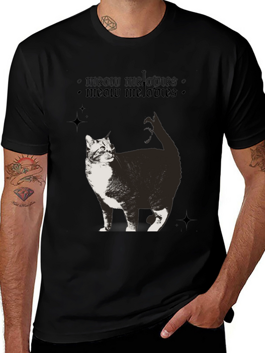 Meow Melodies Black T-Shirt Cat Graphic