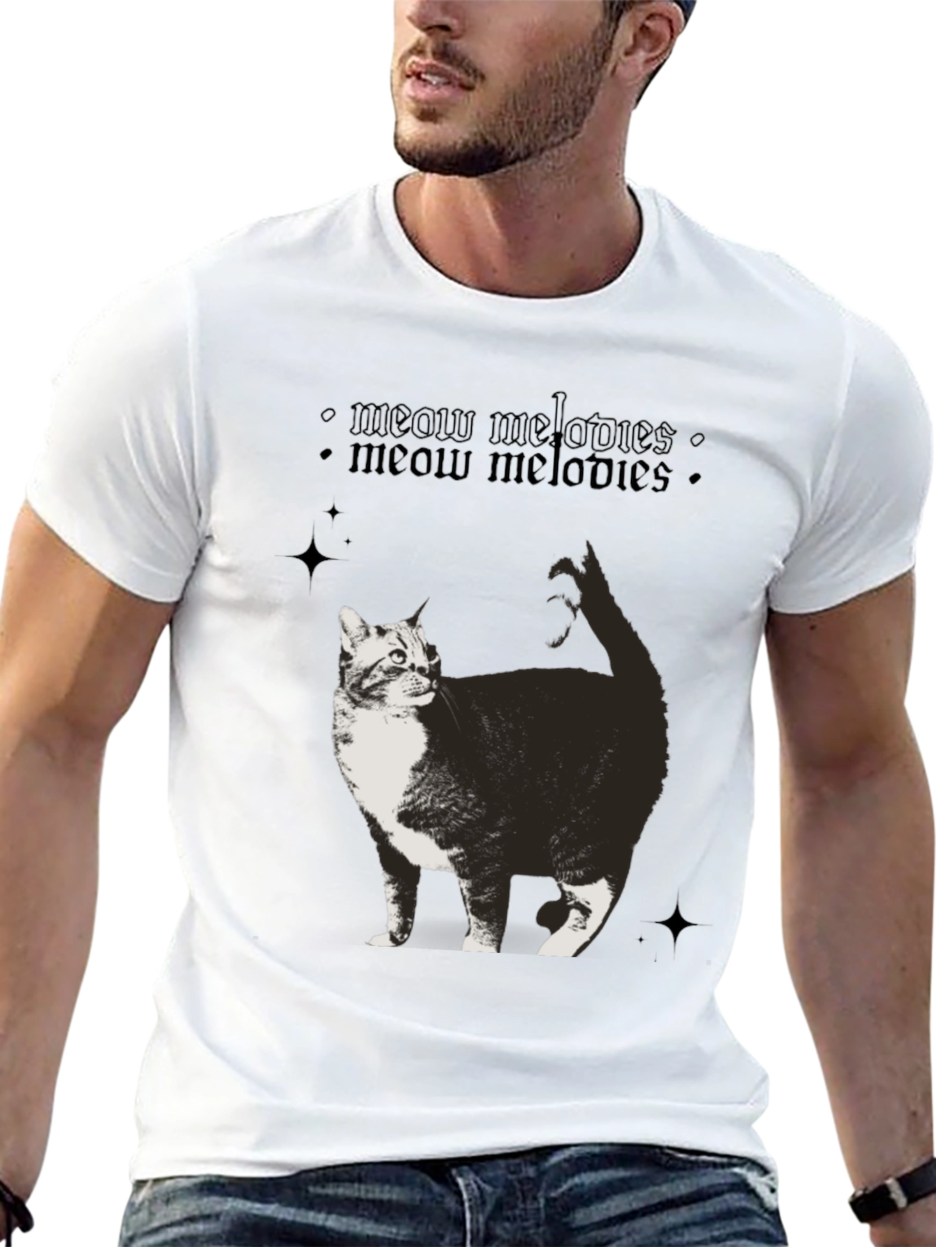 Meow Melodies Black T-Shirt Cat Graphic