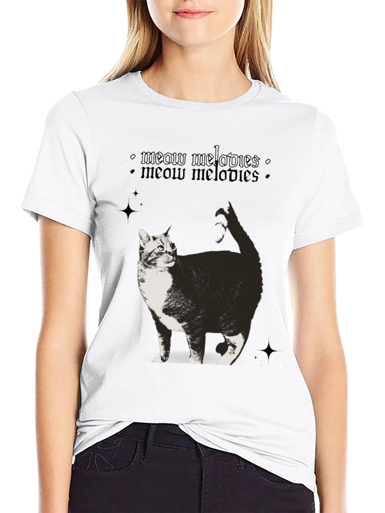 Meow Melodies Black T-Shirt Cat Graphic