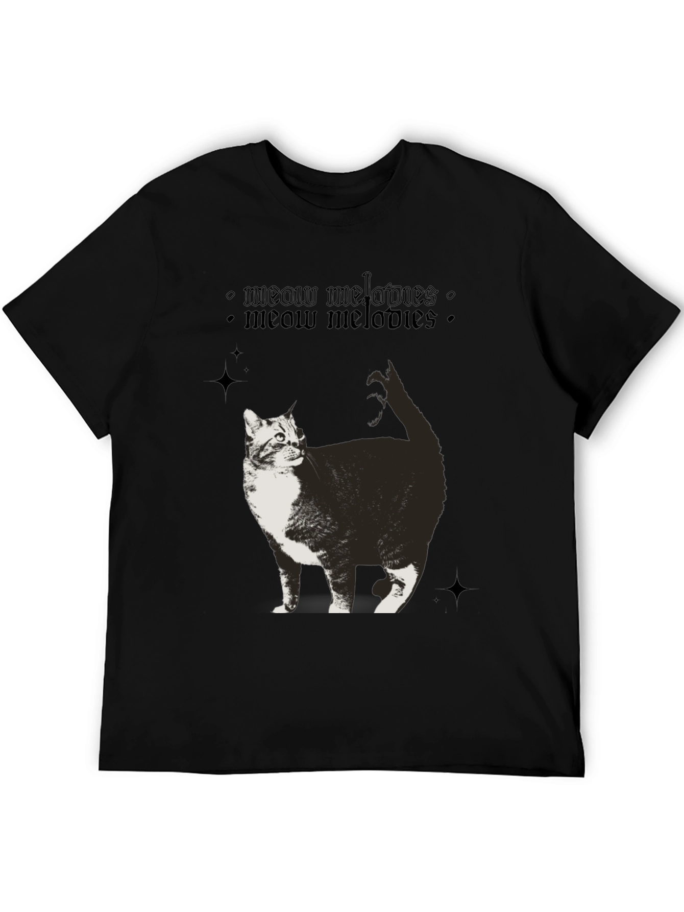 Meow Melodies Black T-Shirt Cat Graphic