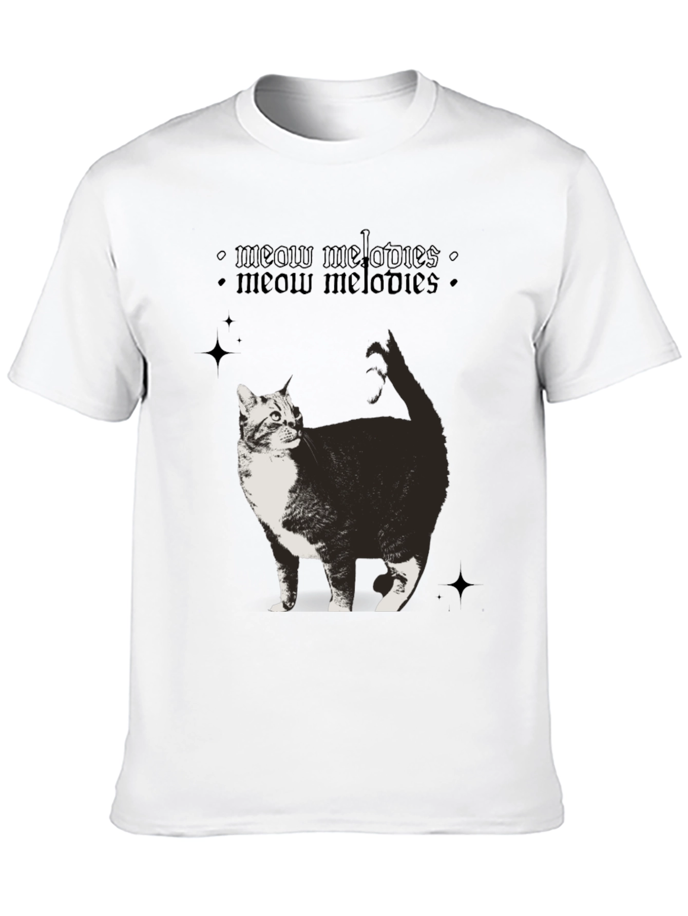 Meow Melodies Black T-Shirt Cat Graphic