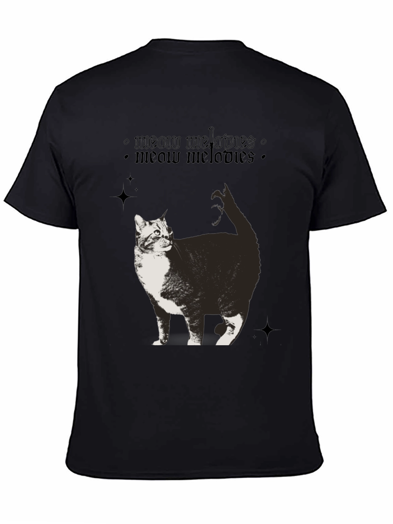Meow Melodies Black T-Shirt Cat Graphic
