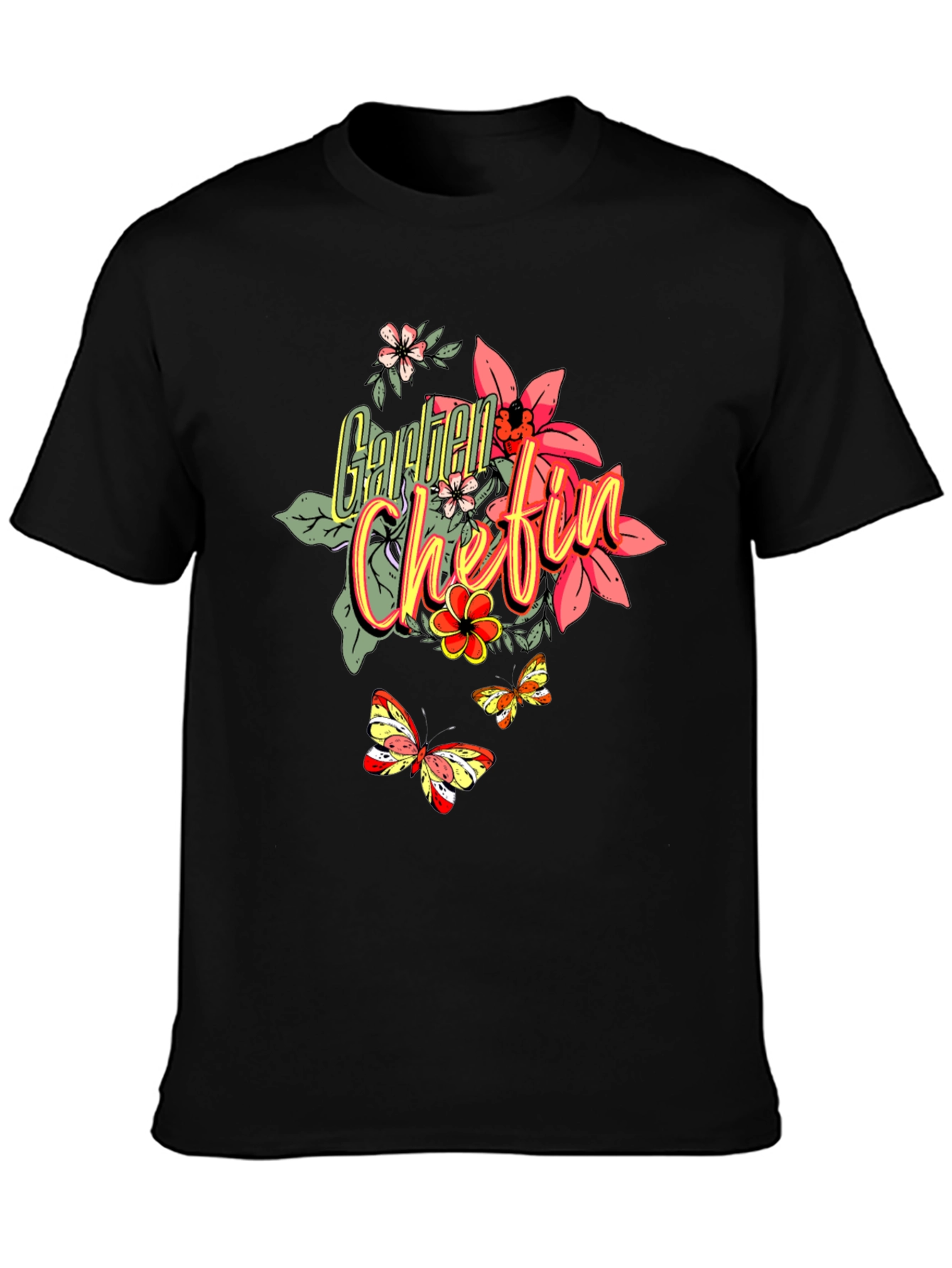 Floral Garden Chefin T-Shirt - Black