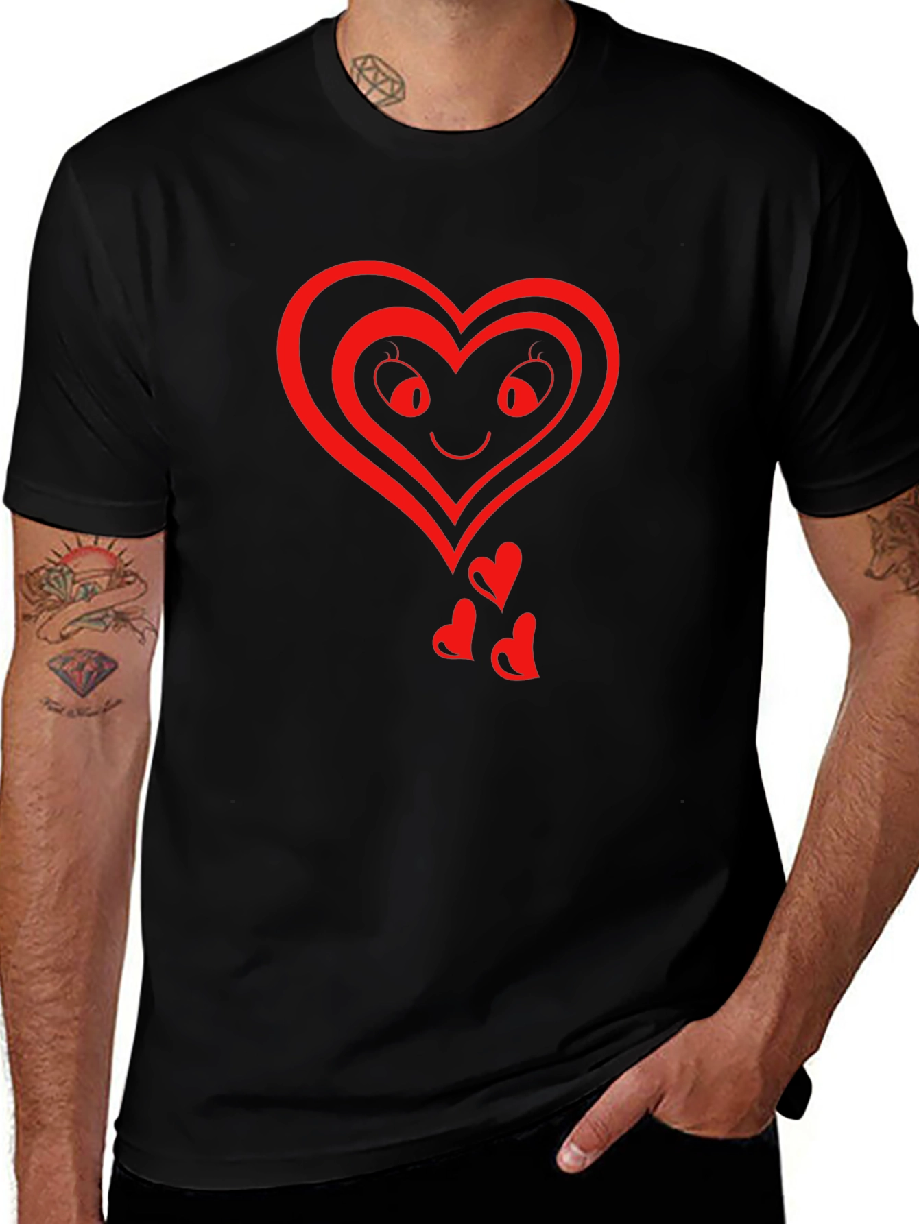 Heart Graphic Black T-Shirt - Romantic Style