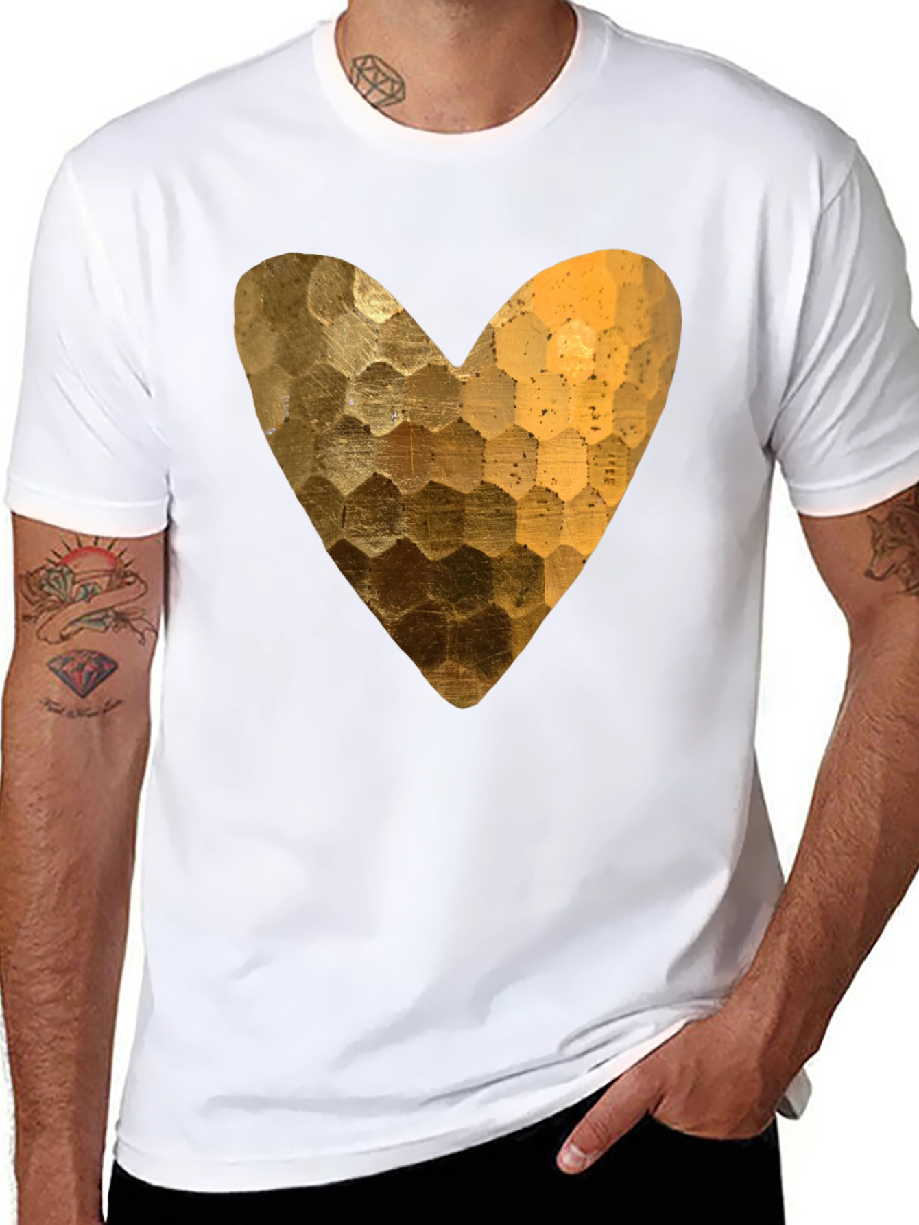 Golden Heart Graphic Black T-Shirt