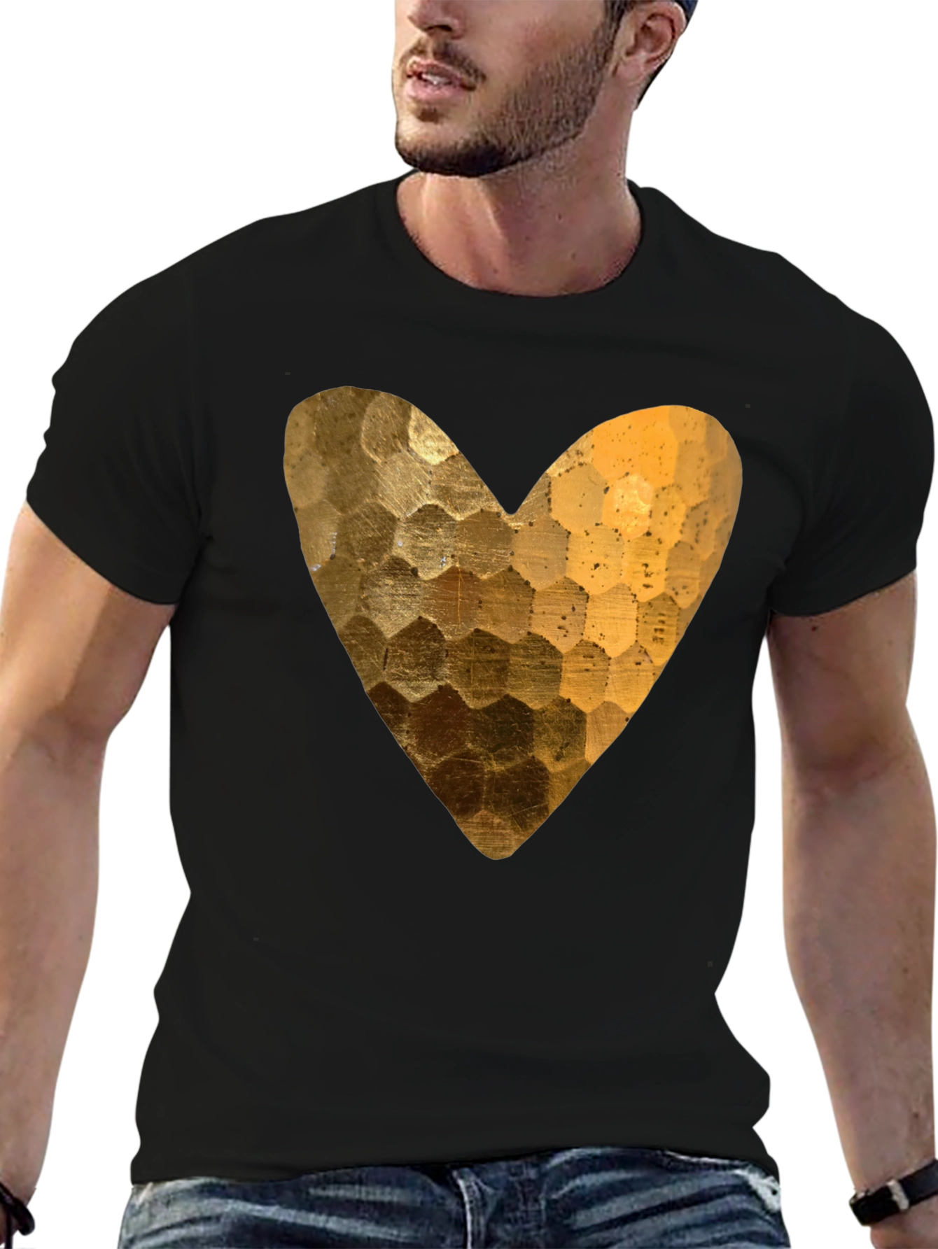 Golden Heart Graphic Black T-Shirt