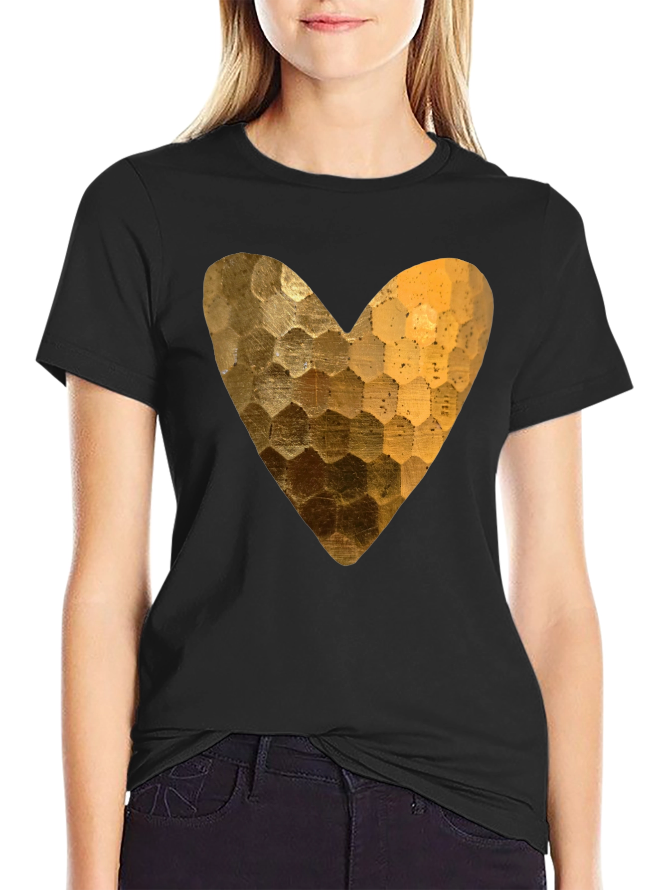 Golden Heart Graphic Black T-Shirt