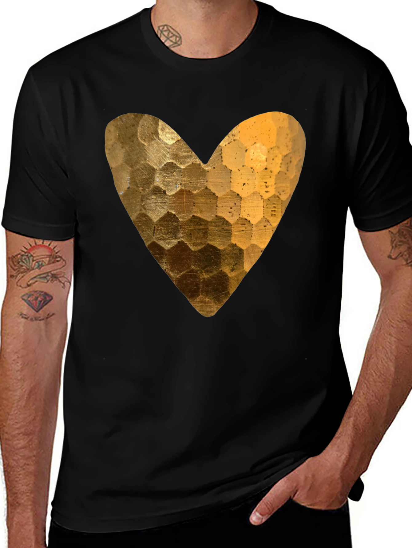 Golden Heart Graphic Black T-Shirt