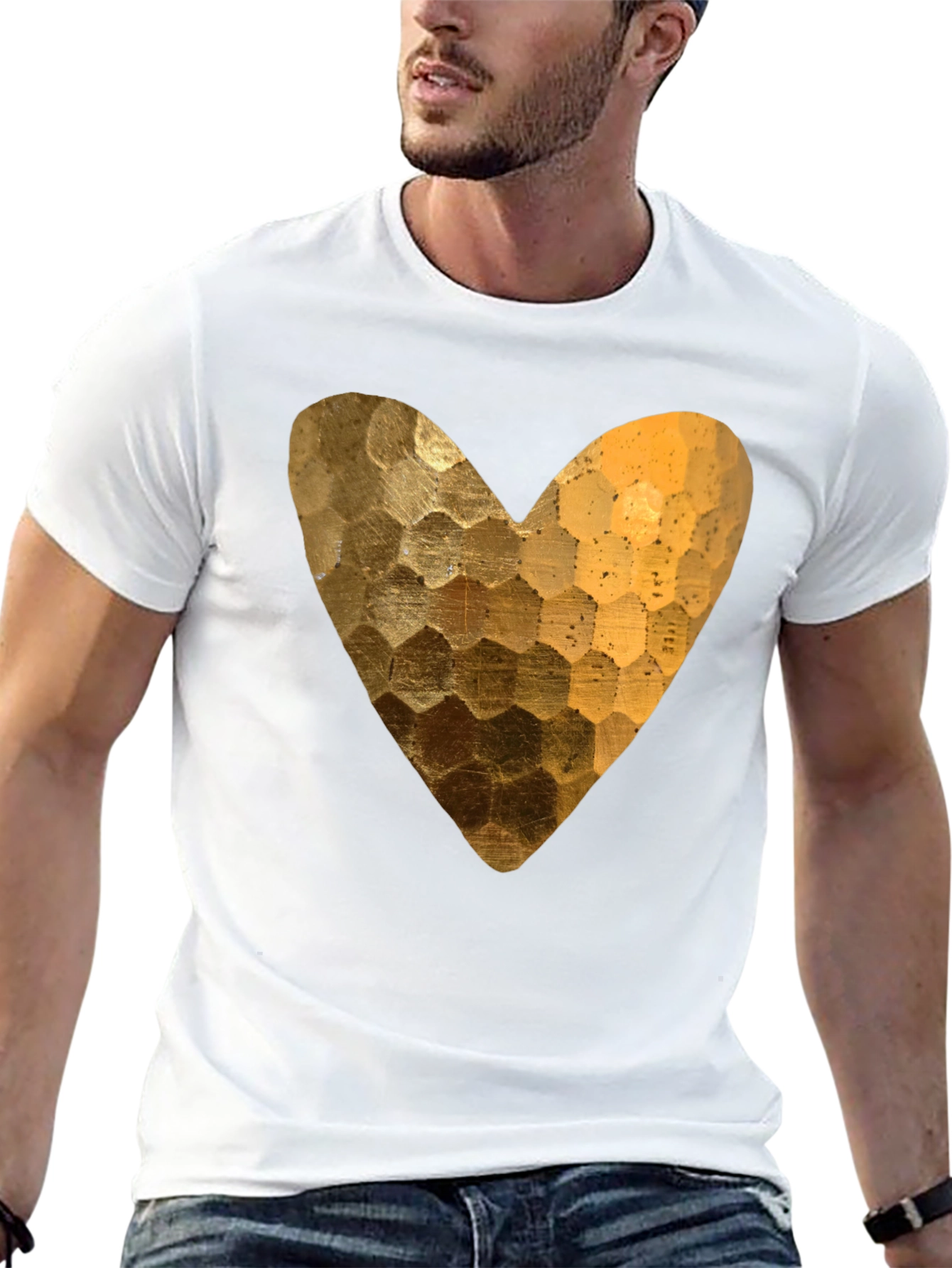 Golden Heart Graphic Black T-Shirt