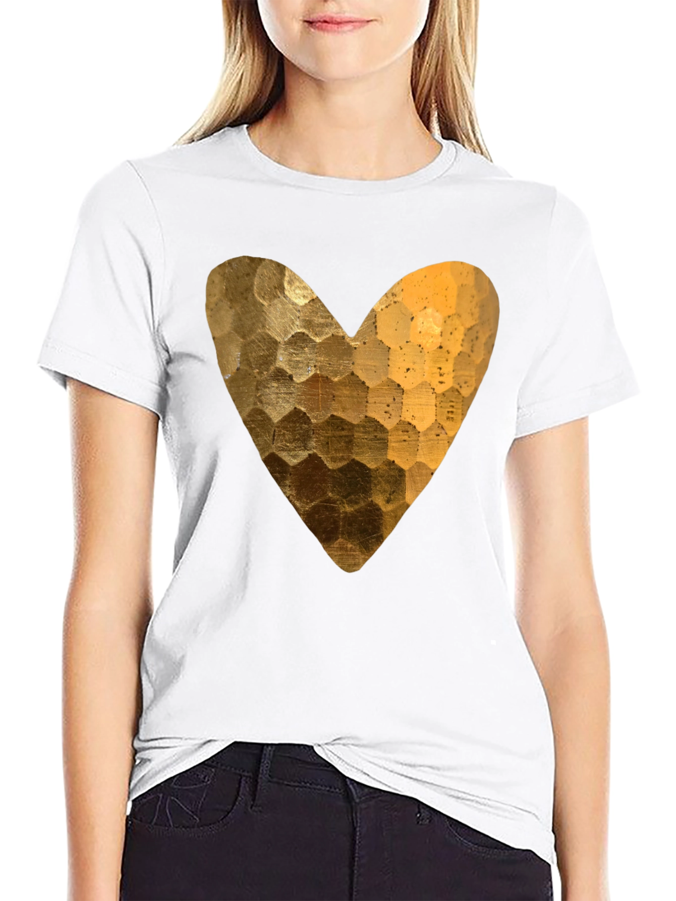 Golden Heart Graphic Black T-Shirt