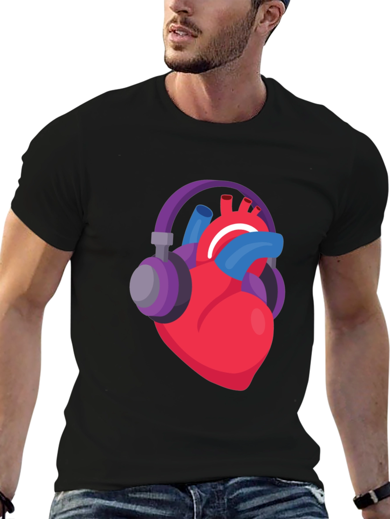 Heartbeat Headphones Graphic Tee - Music Lover Shirt