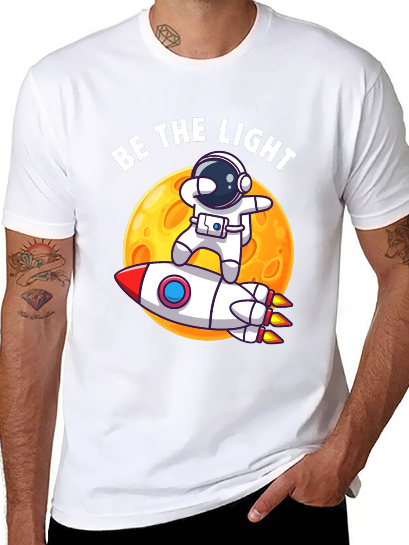Be The Light Astronaut Rocket Graphic T-Shirt