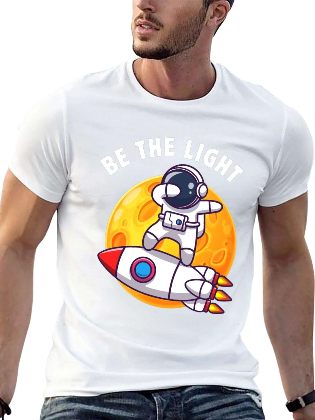 Be The Light Astronaut Rocket Graphic T-Shirt