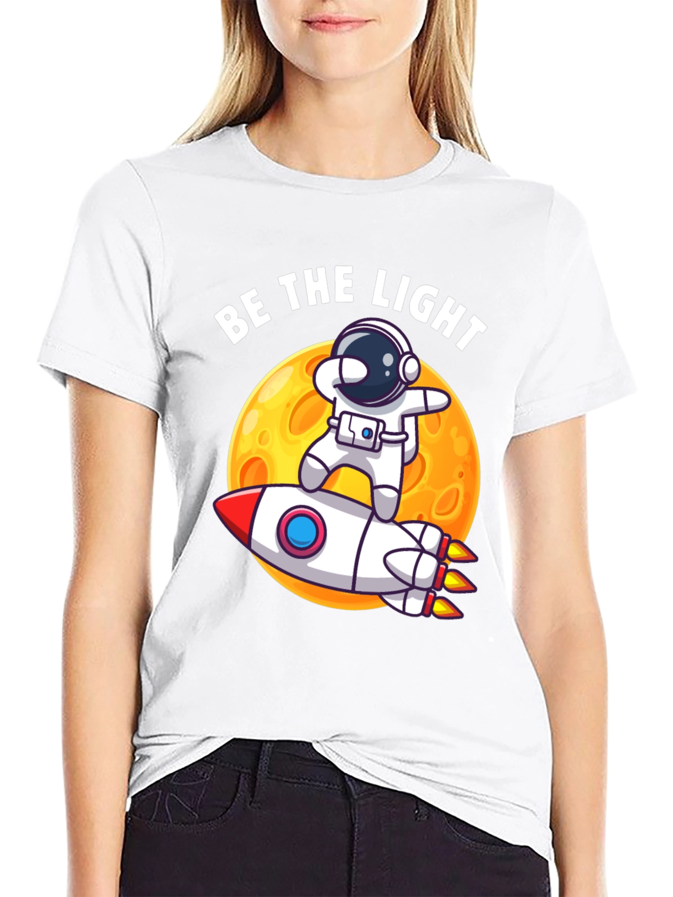 Be The Light Astronaut Rocket Graphic T-Shirt