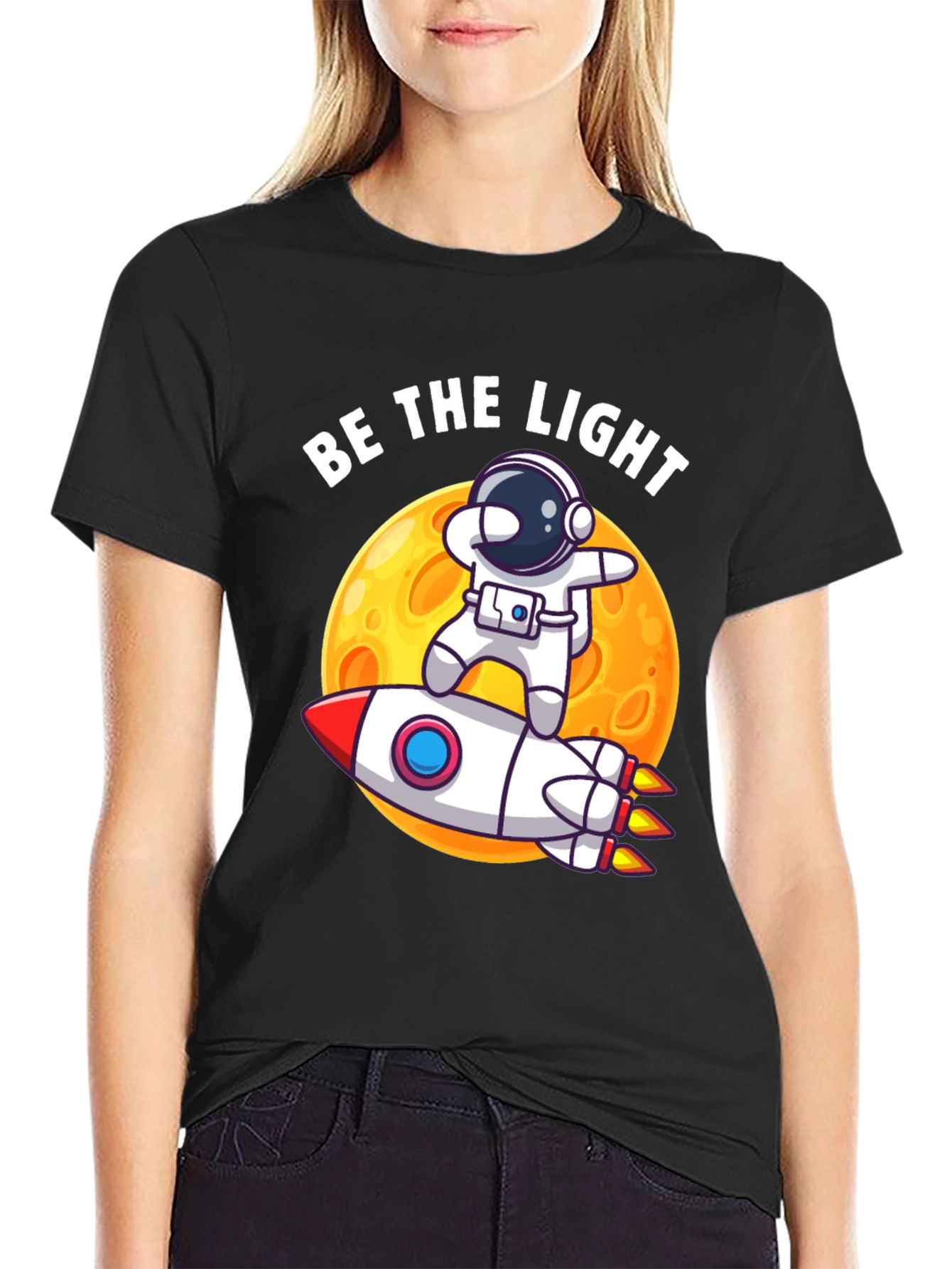 Be The Light Astronaut Rocket Graphic T-Shirt