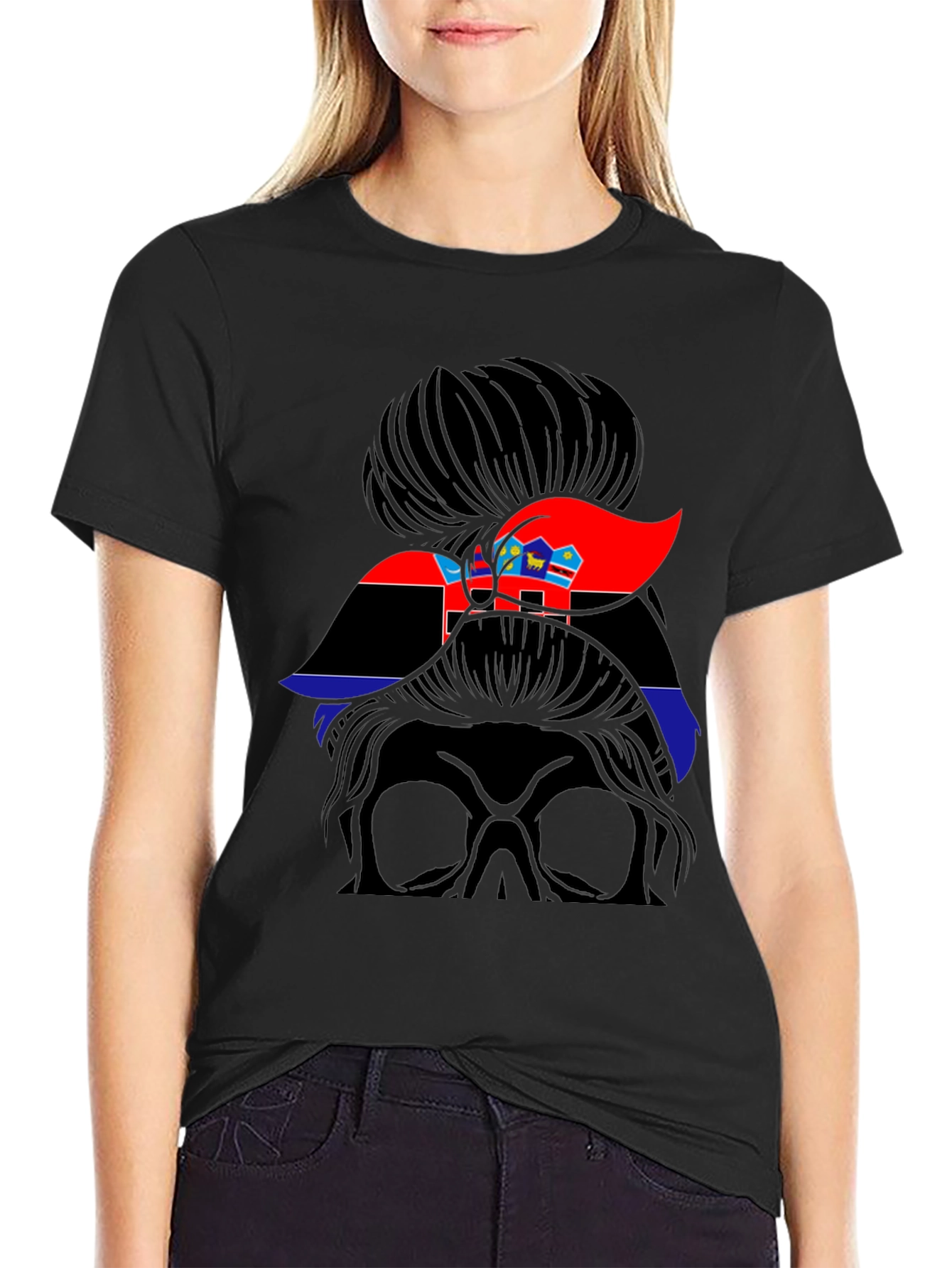 Messy Bun Girl Eswatini Flag T-Shirt