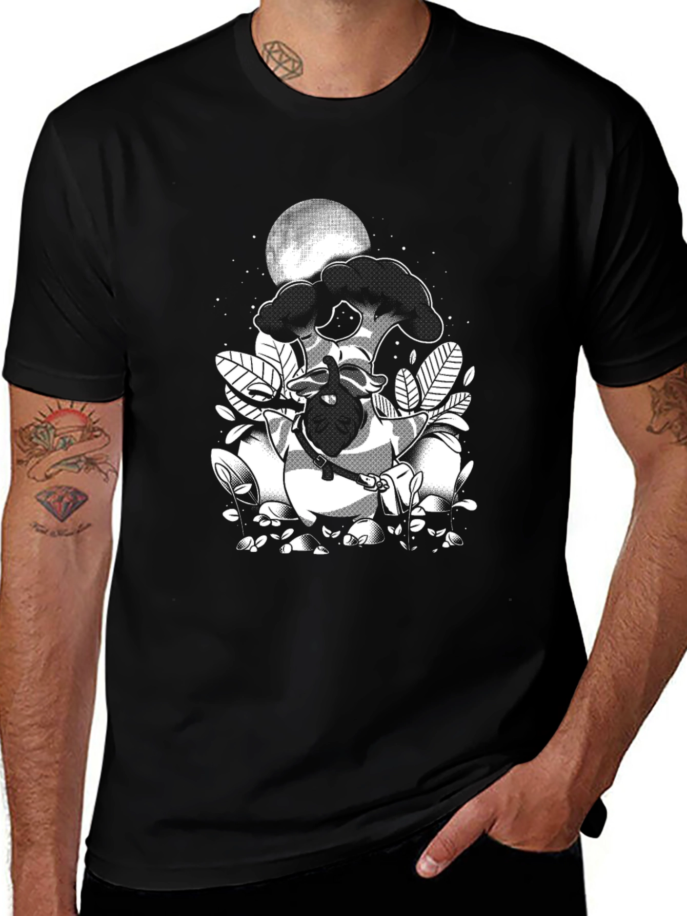 Black Graphic Tee: Raccoon Moon