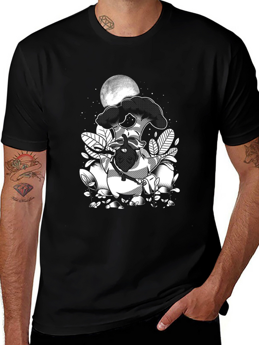 Black Graphic Tee: Raccoon Moon
