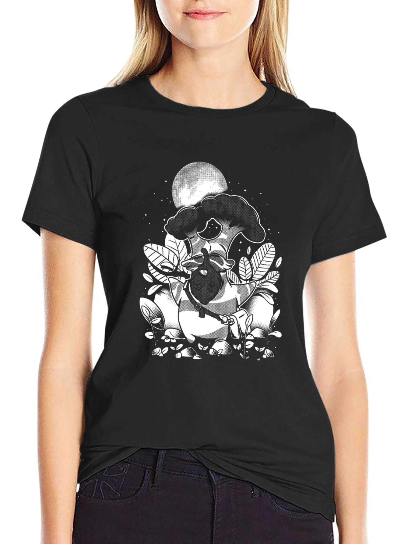 Black Graphic Tee: Raccoon Moon