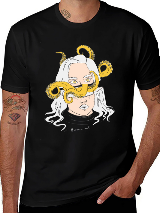 Brain Leech Graphic Print Black T-Shirt