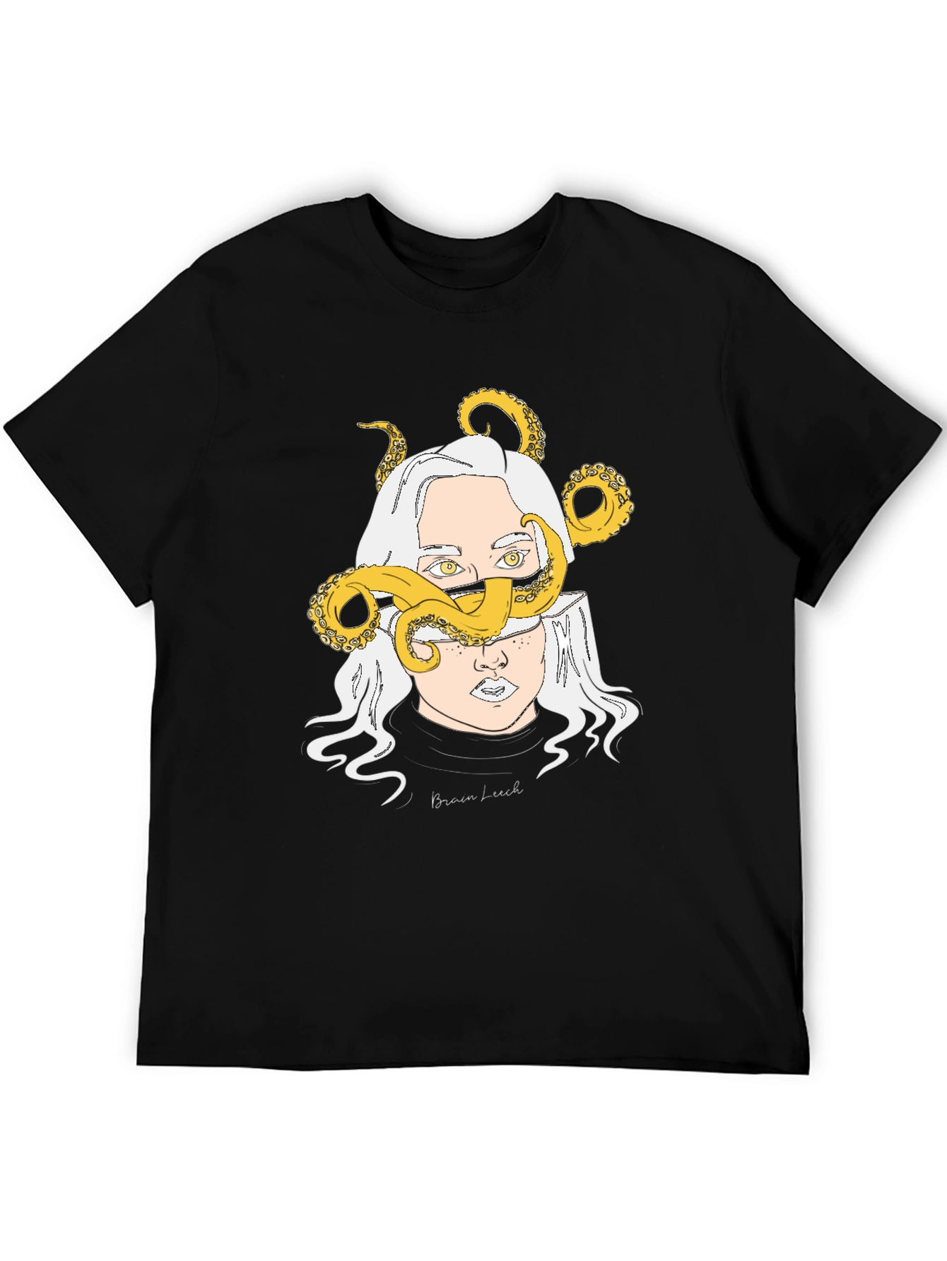 Brain Leech Graphic Print Black T-Shirt