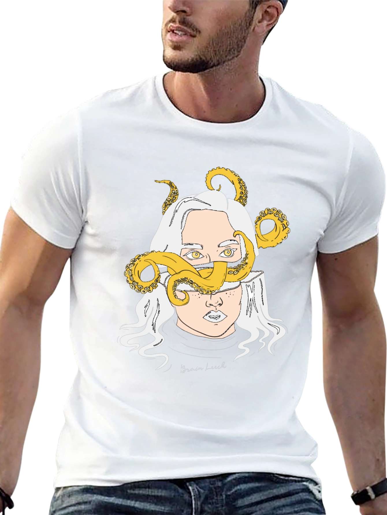 Brain Leech Graphic Print Black T-Shirt