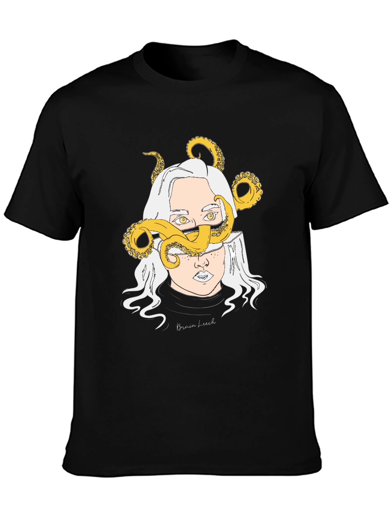 Brain Leech Graphic Print Black T-Shirt