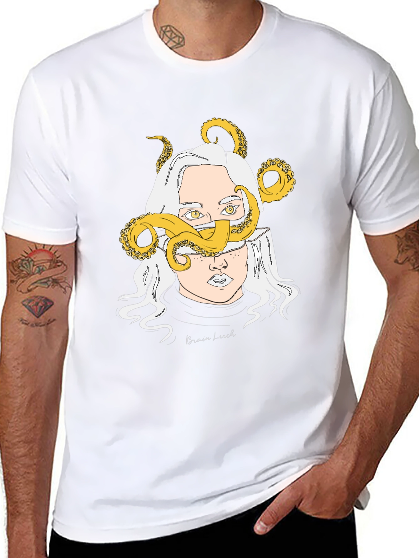 Brain Leech Graphic Print Black T-Shirt