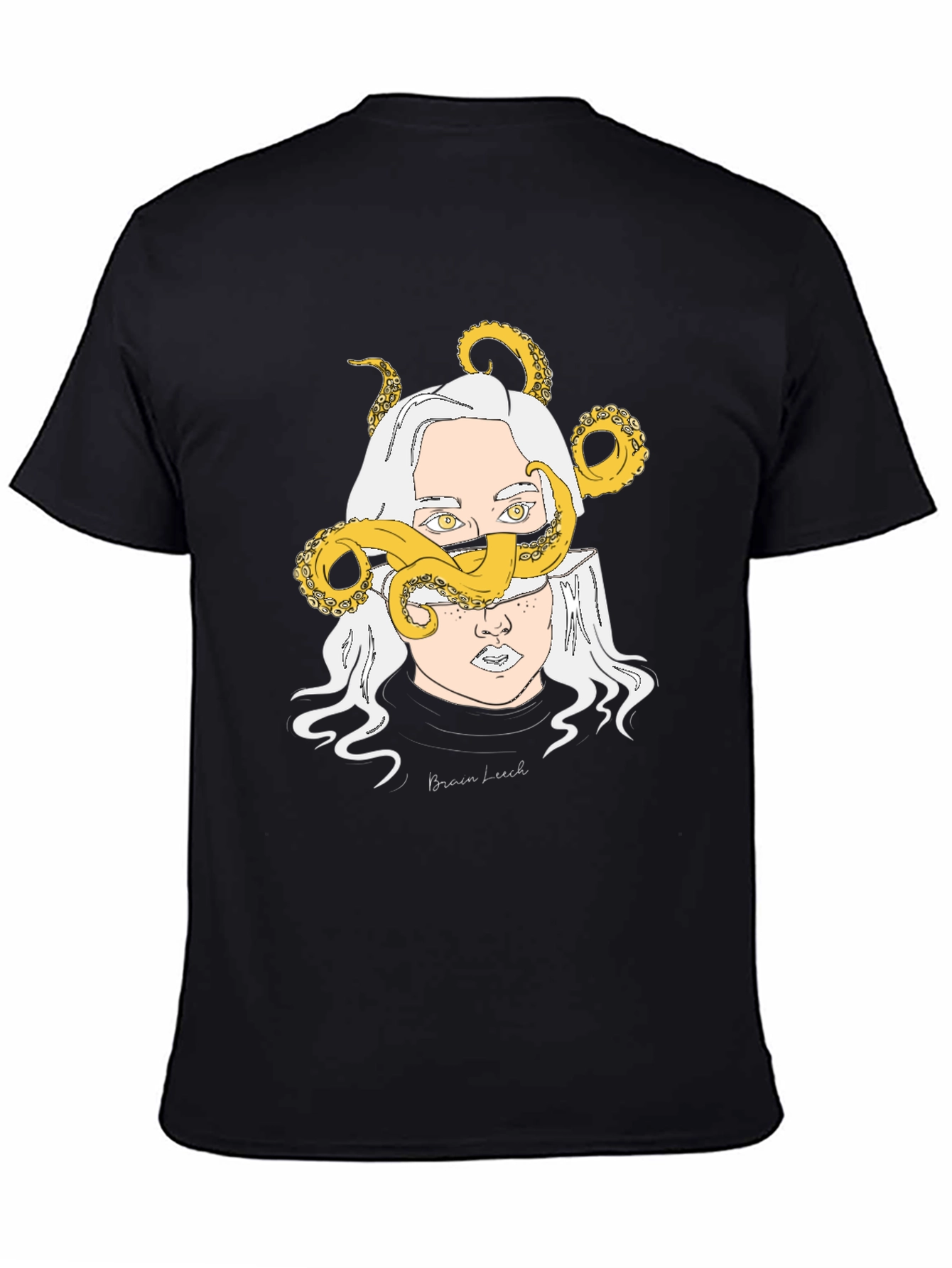 Brain Leech Graphic Print Black T-Shirt