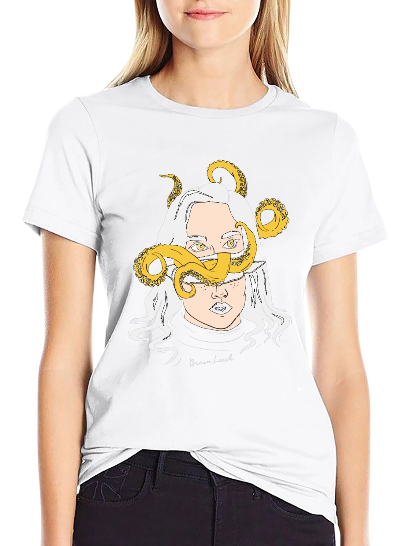 Brain Leech Graphic Print Black T-Shirt