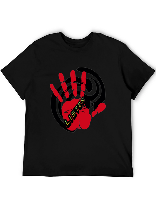 Listen Red Hand Black T-Shirt