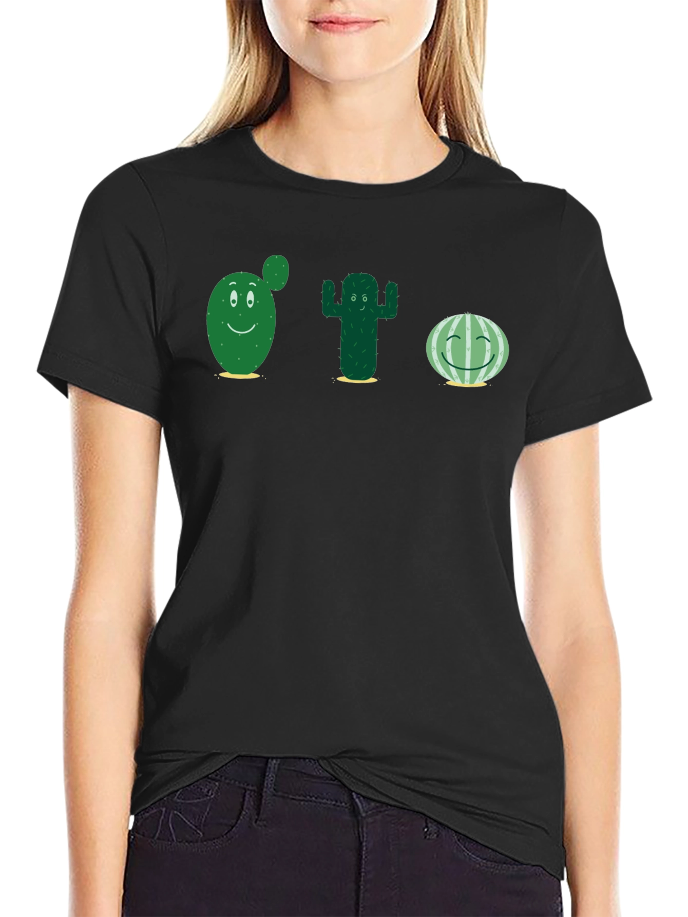 Cute Cactus T-Shirt - Black Cotton Tee