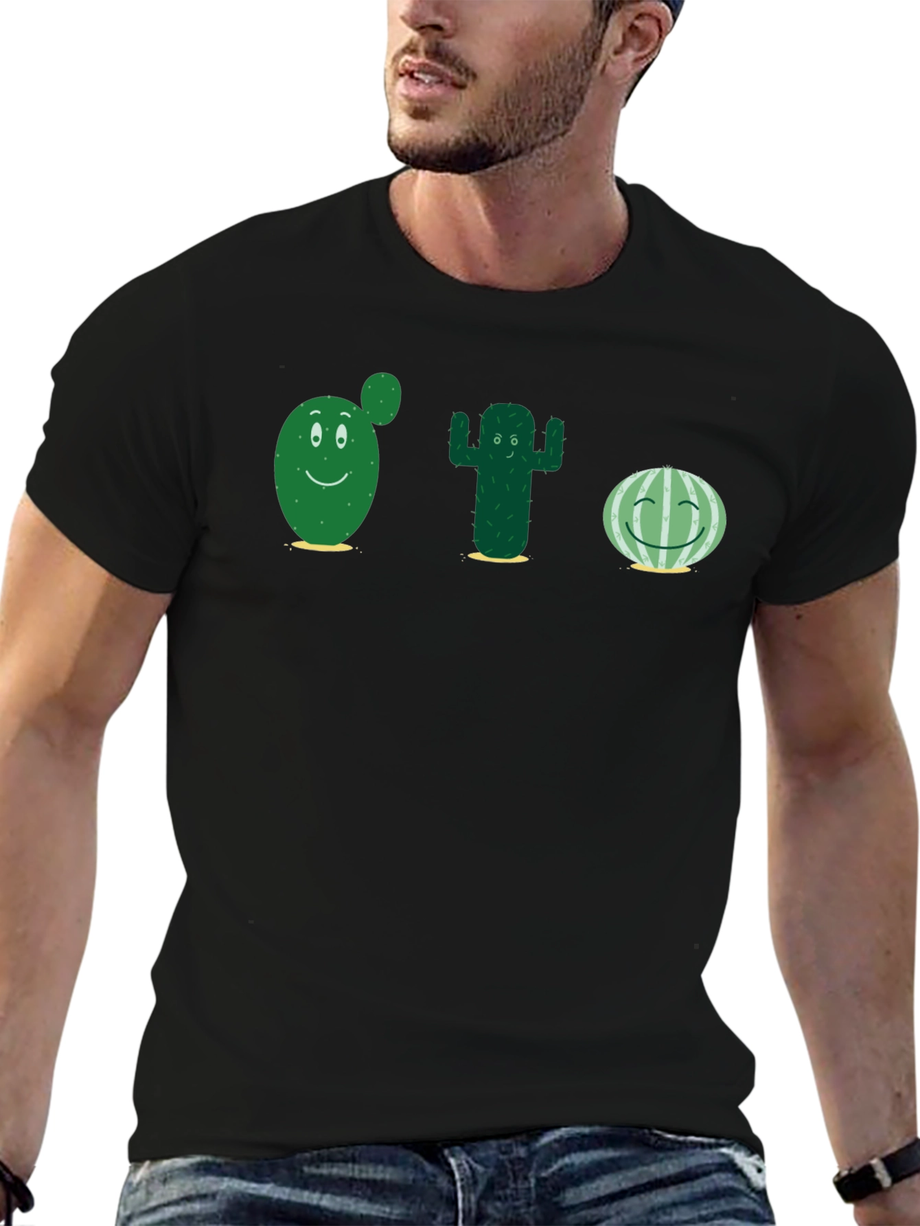 Cute Cactus T-Shirt - Black Cotton Tee