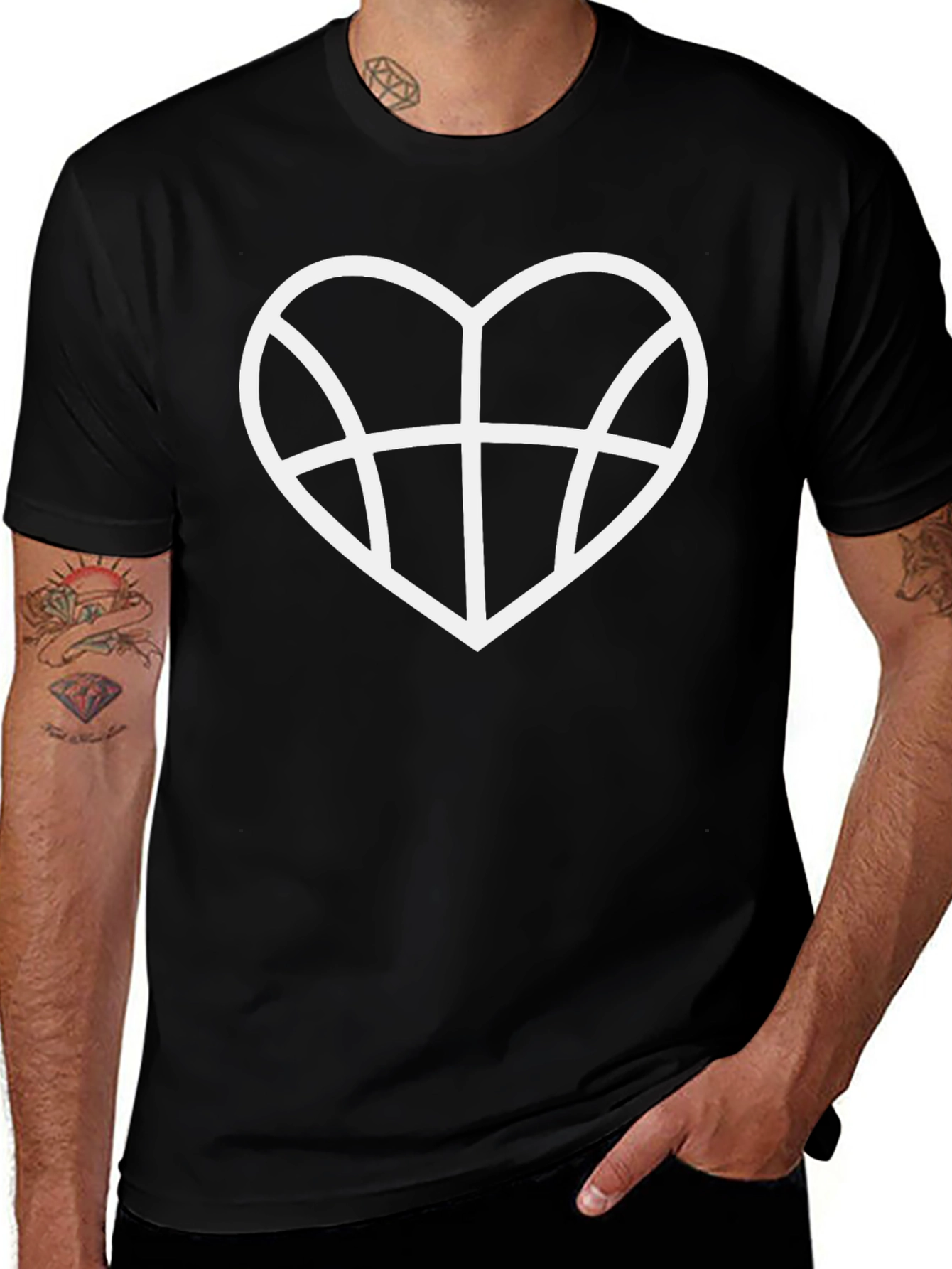 Basketball Heart Graphic Tee - Black Cotton Shirt
