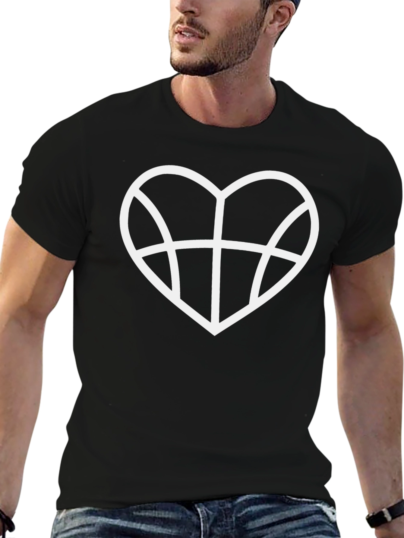 Basketball Heart Graphic Tee - Black Cotton Shirt