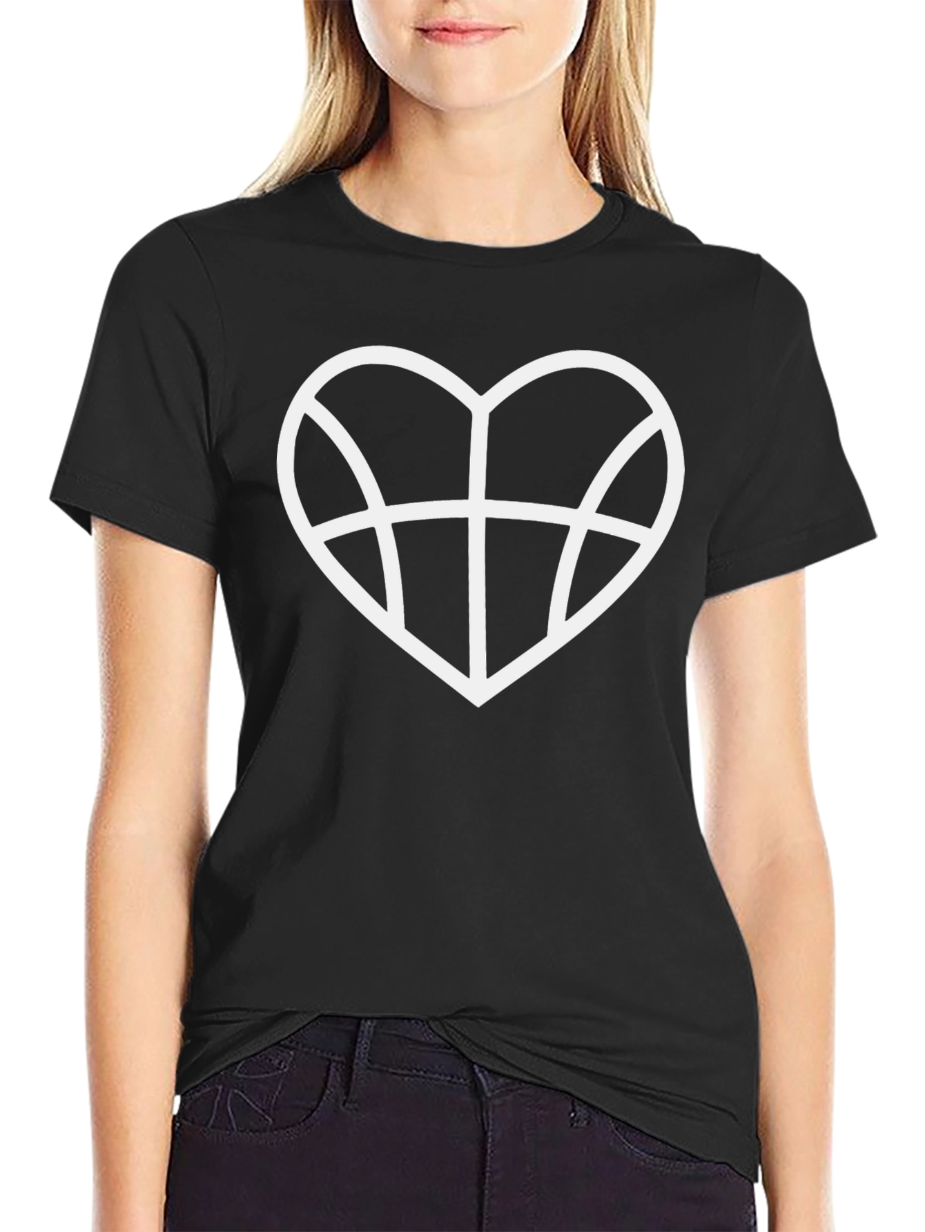 Basketball Heart Graphic Tee - Black Cotton Shirt