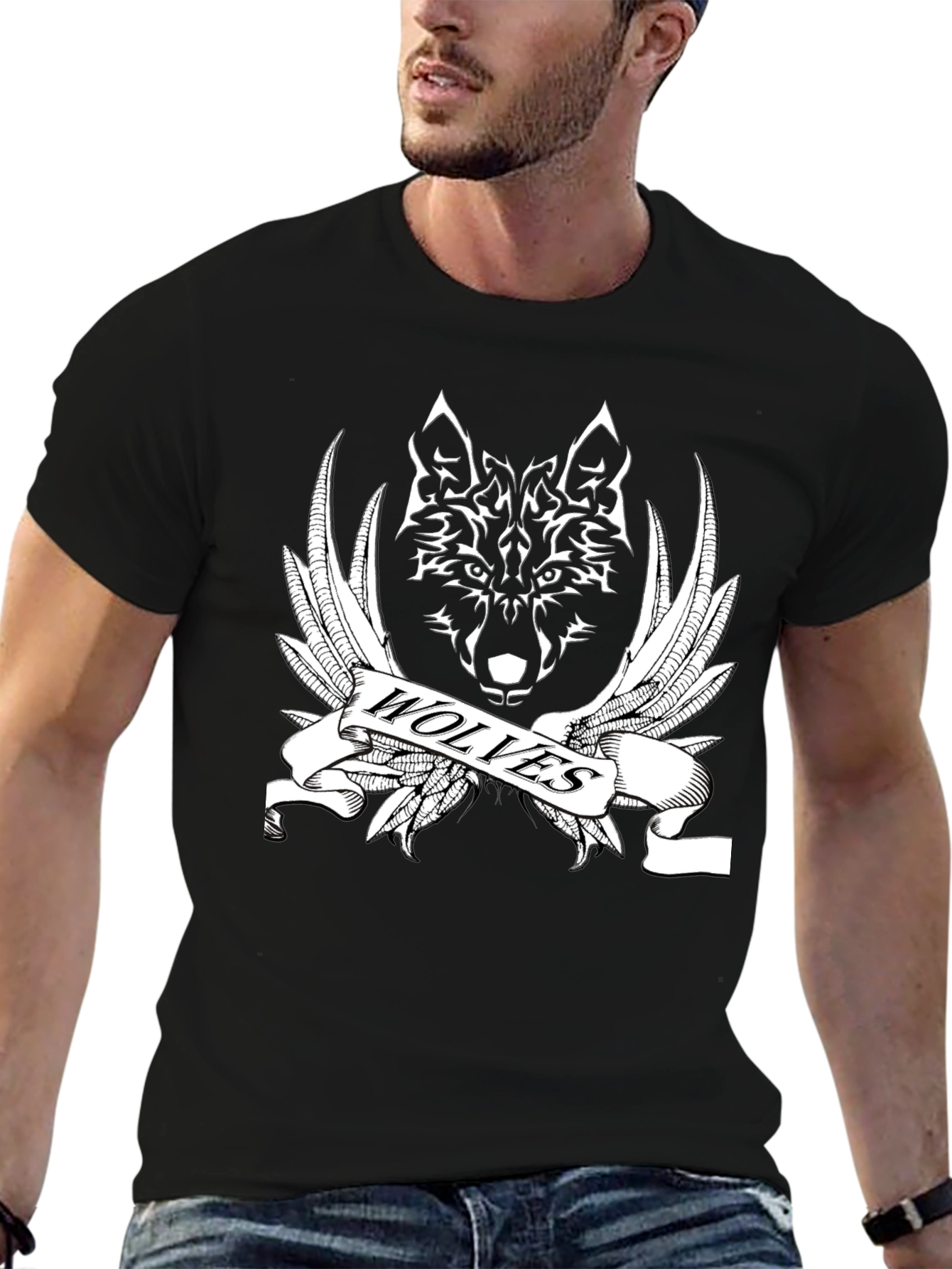 Wolves Graphic Print Black T-Shirt for Men
