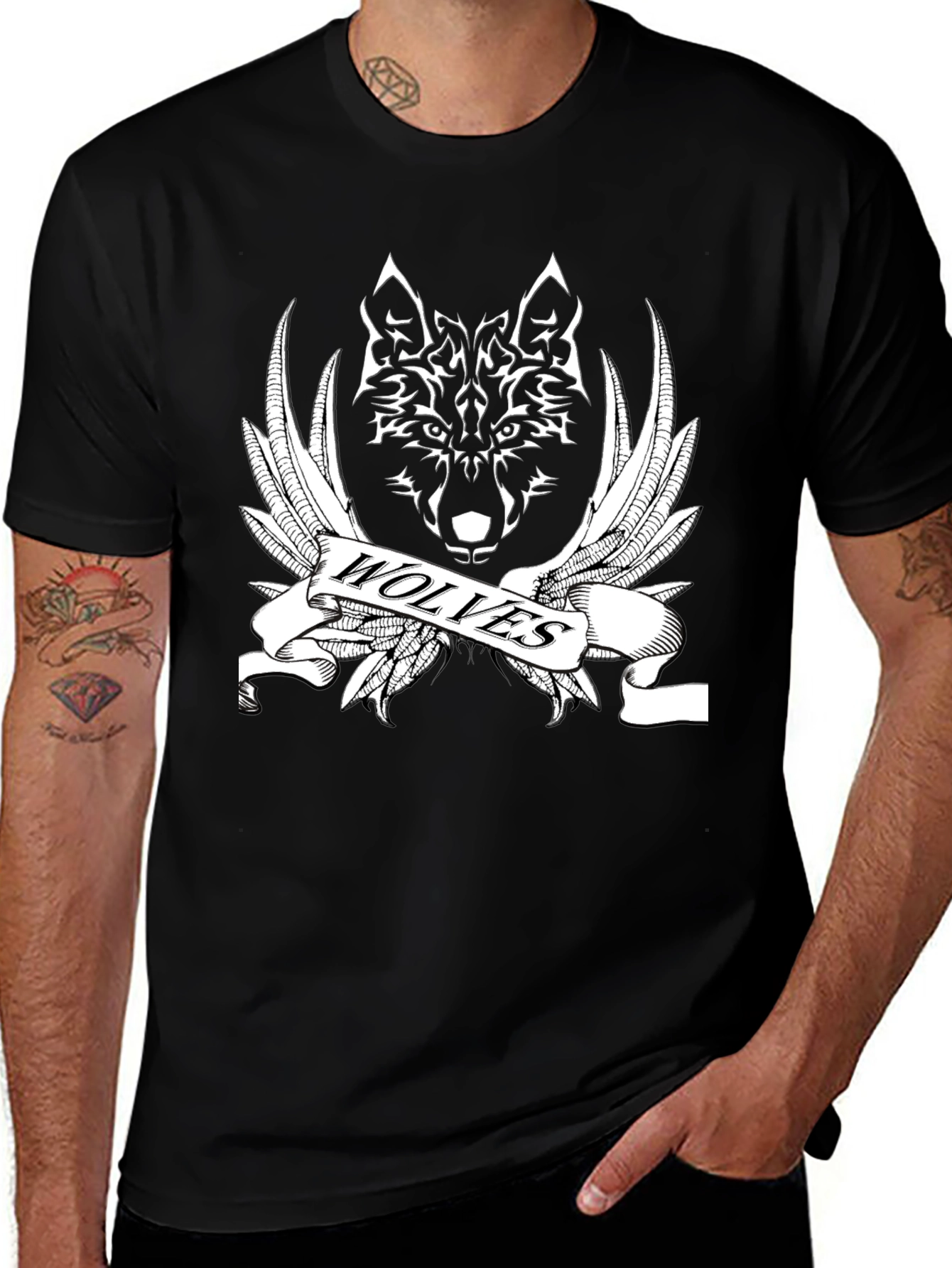 Wolves Graphic Print Black T-Shirt for Men