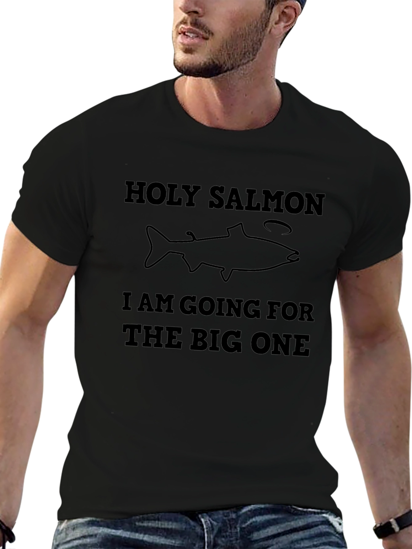 Holy Salmon Fishing Graphic Tee - Black