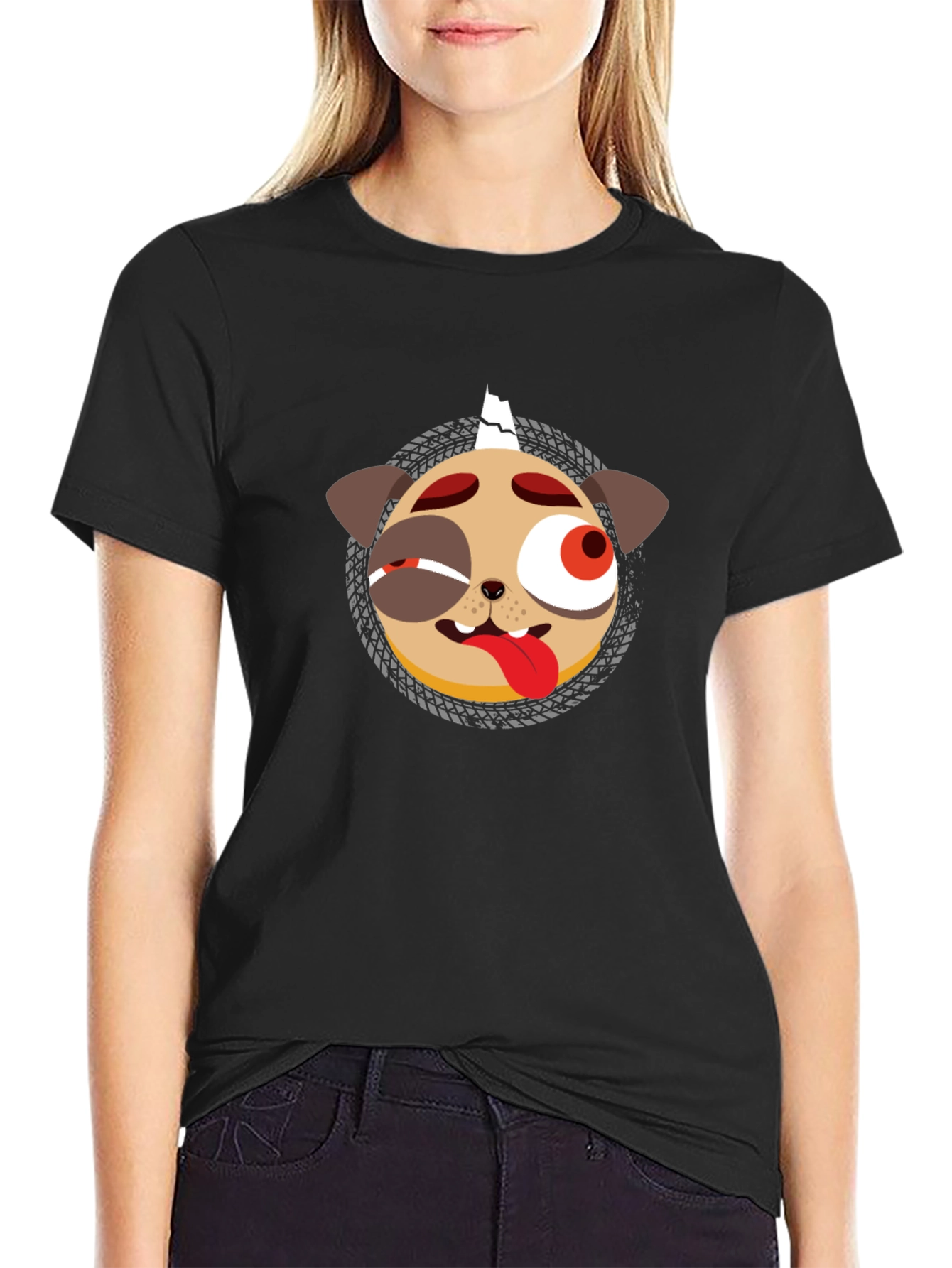 Mens Black Graphic T-Shirt - Punk Pug Design