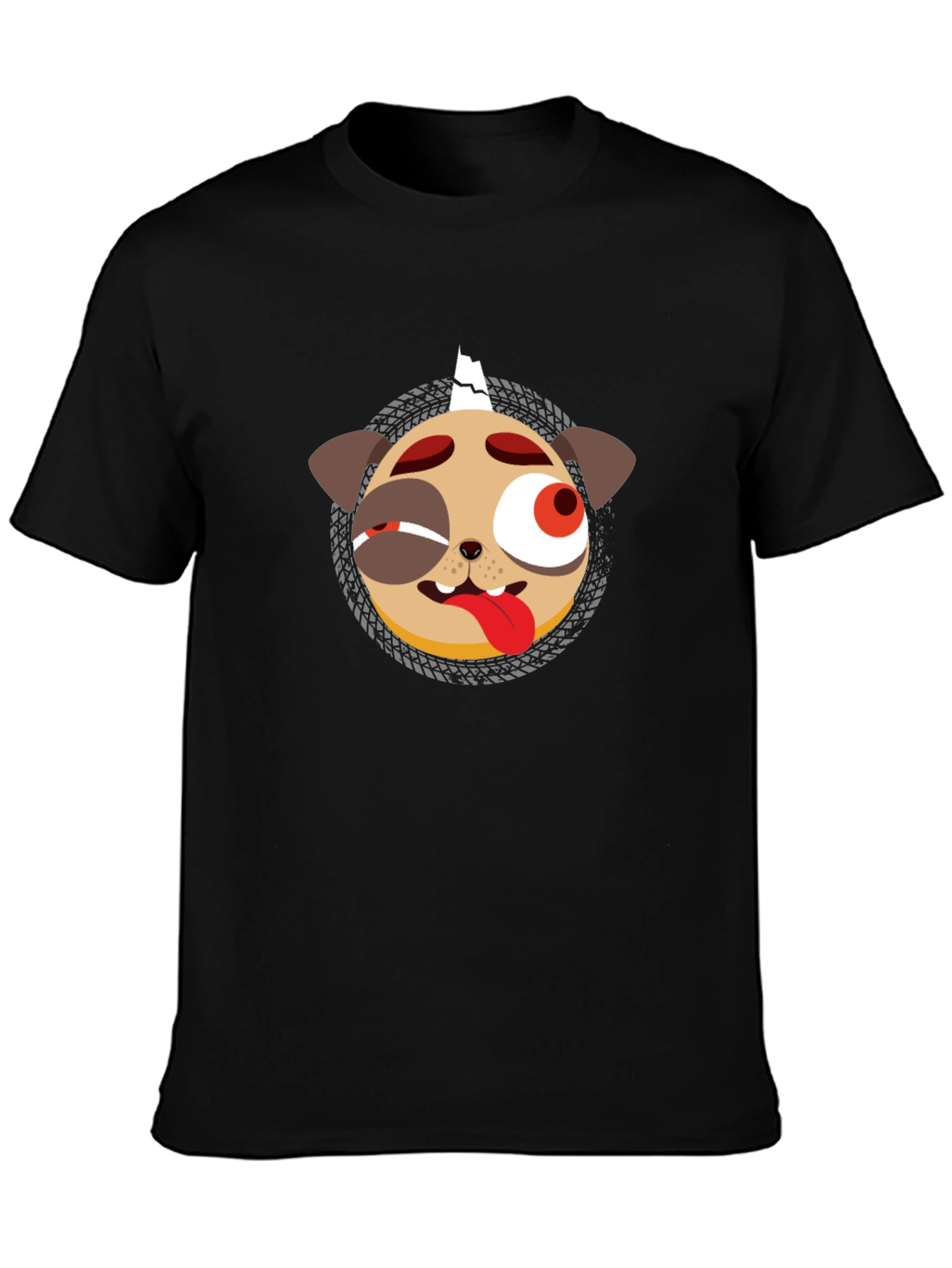 Mens Black Graphic T-Shirt - Punk Pug Design