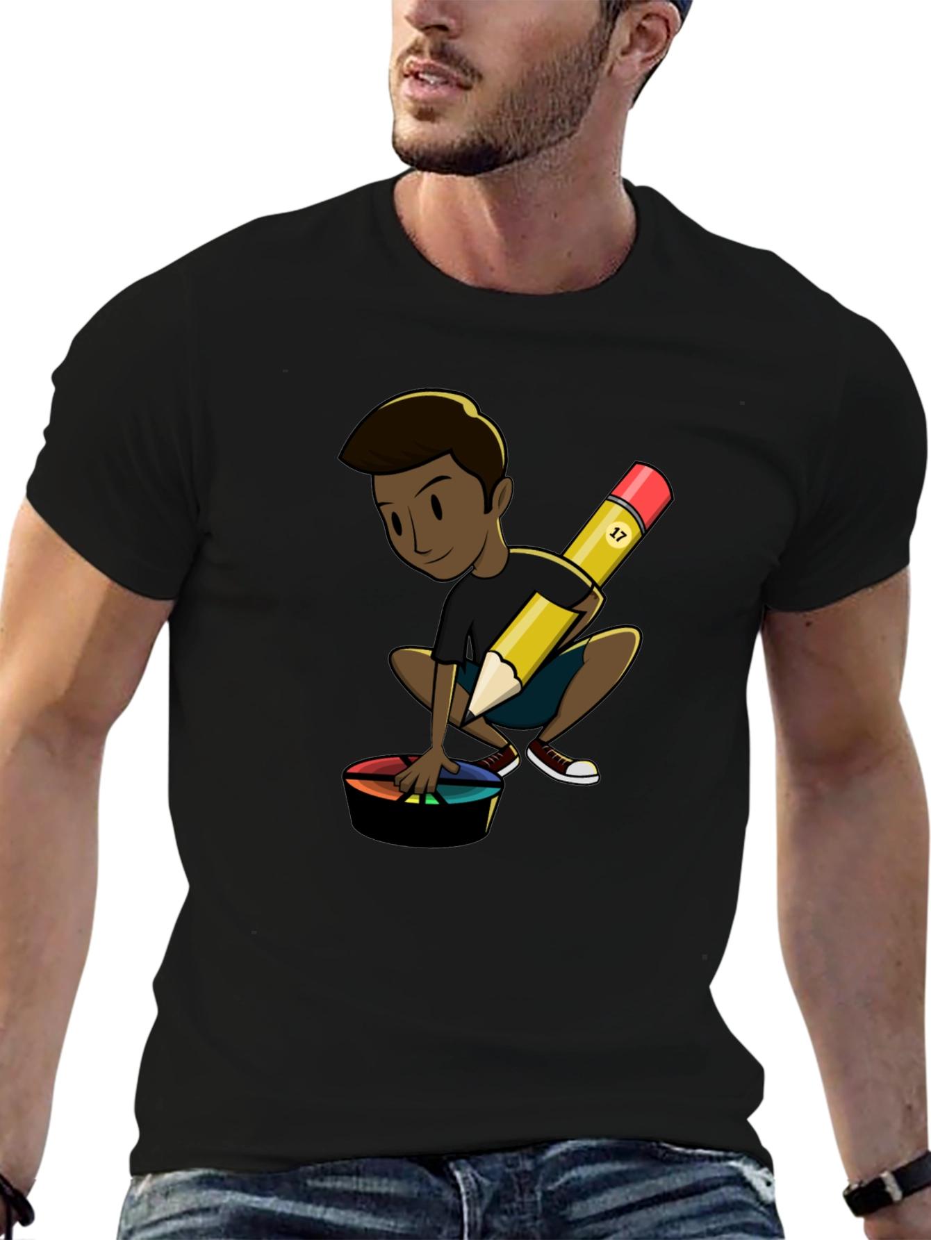 Artistic Character on Black T-Shirt