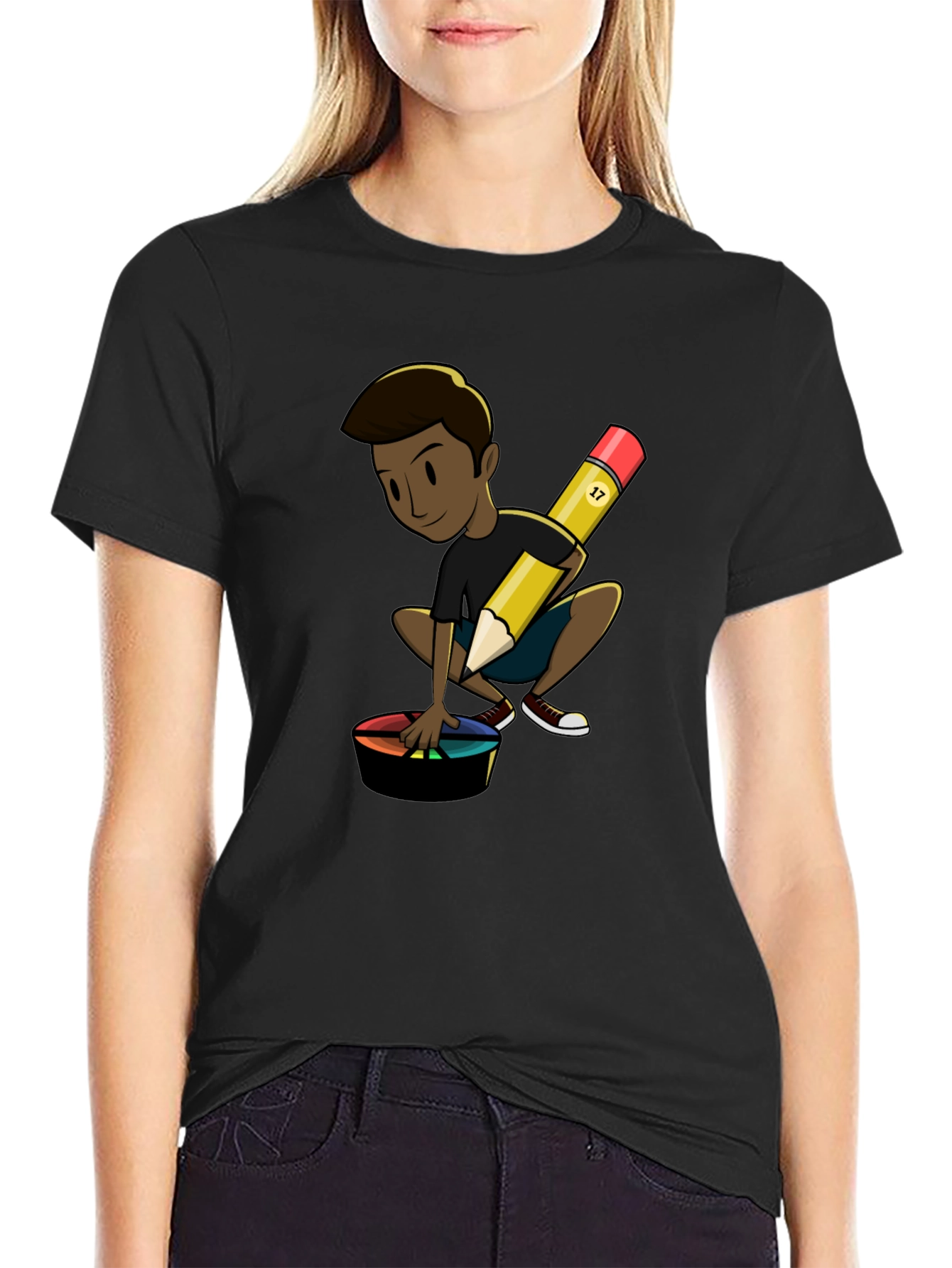 Artistic Character on Black T-Shirt