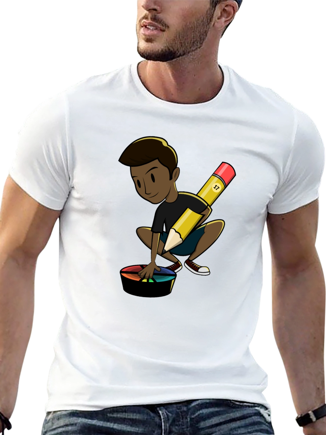 Artistic Character on Black T-Shirt