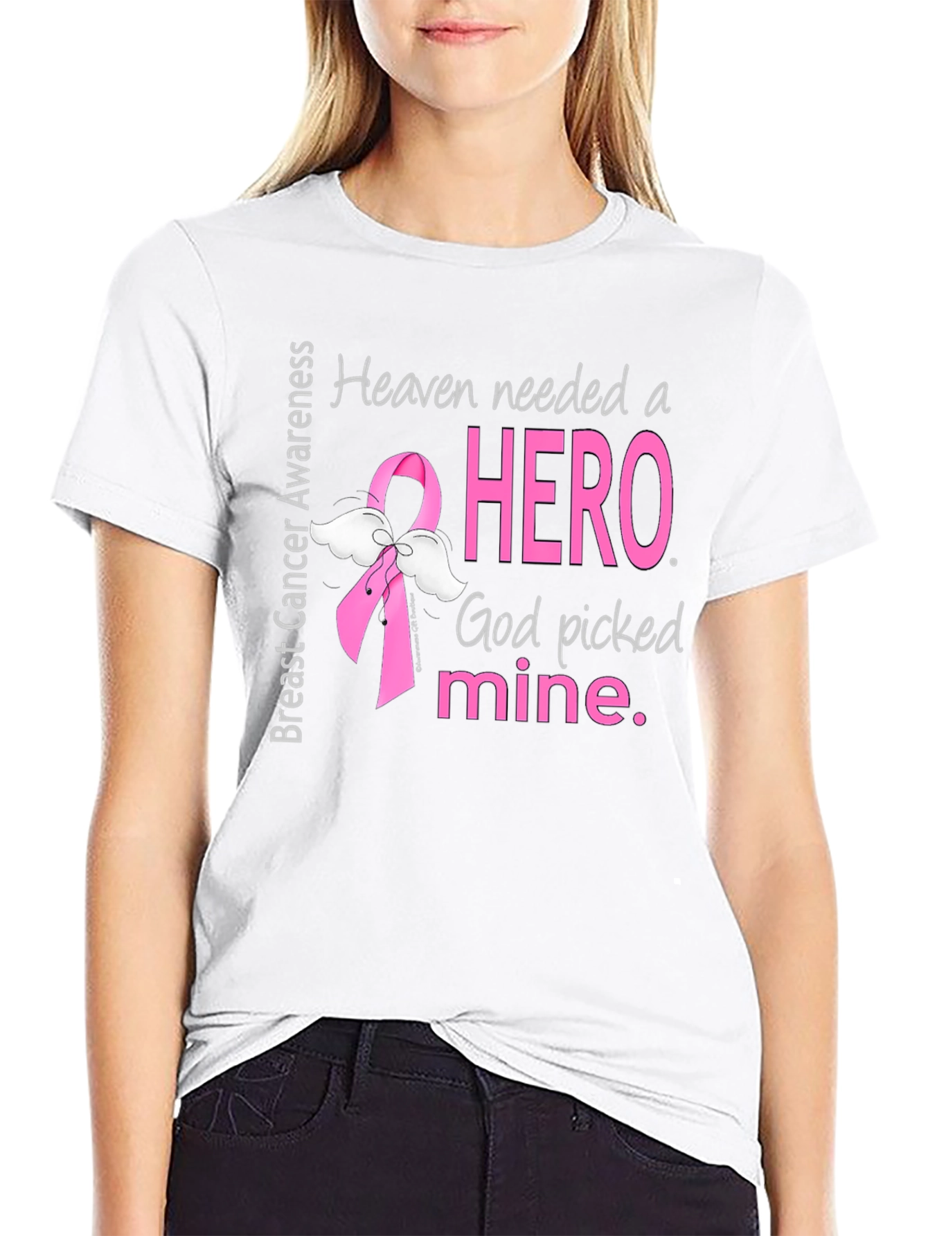 Breast Cancer Awareness T-Shirt - Heaven Needed a Hero