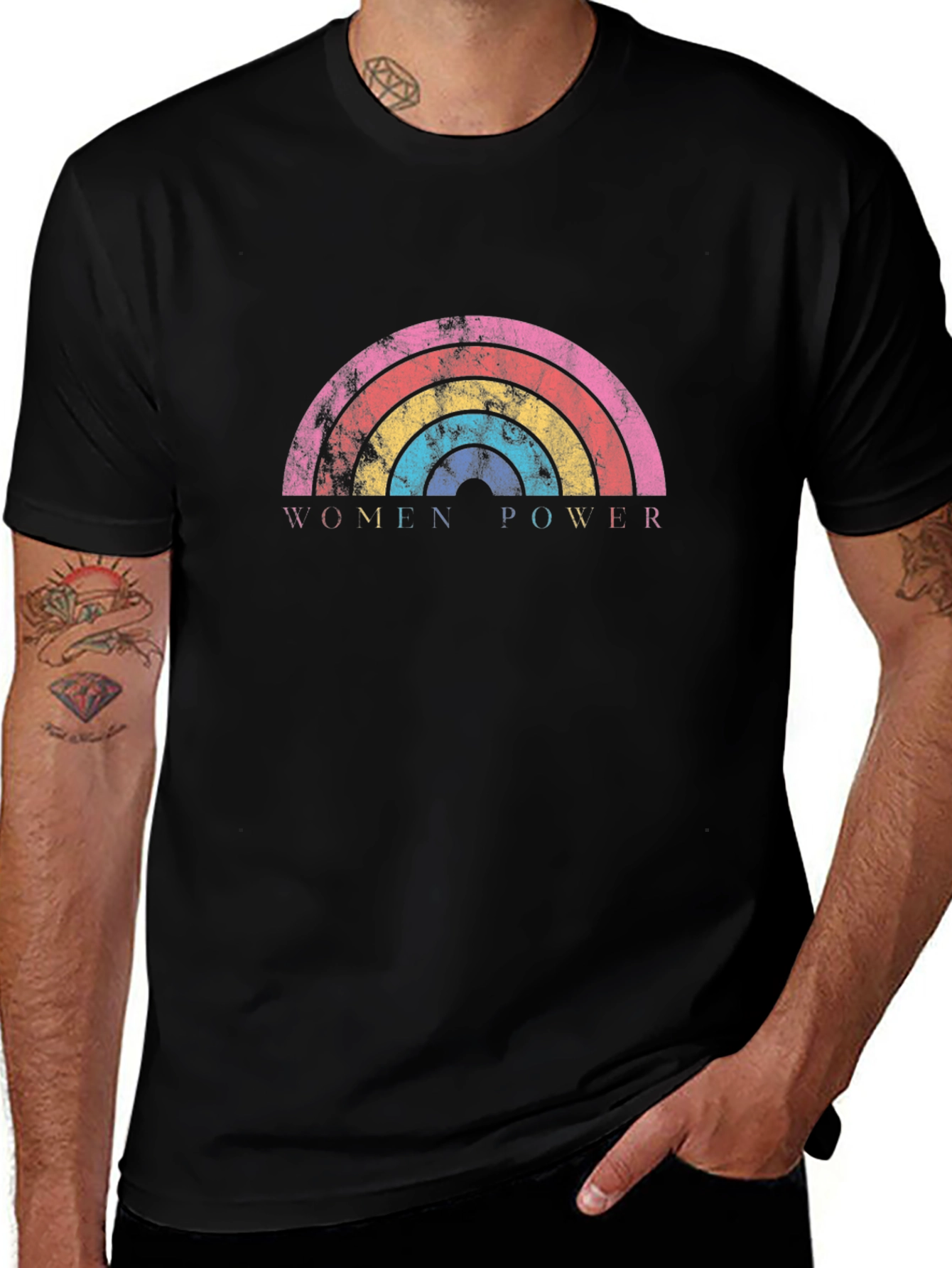 Women Power Rainbow Graphic Tee - Black Unisex T-Shirt