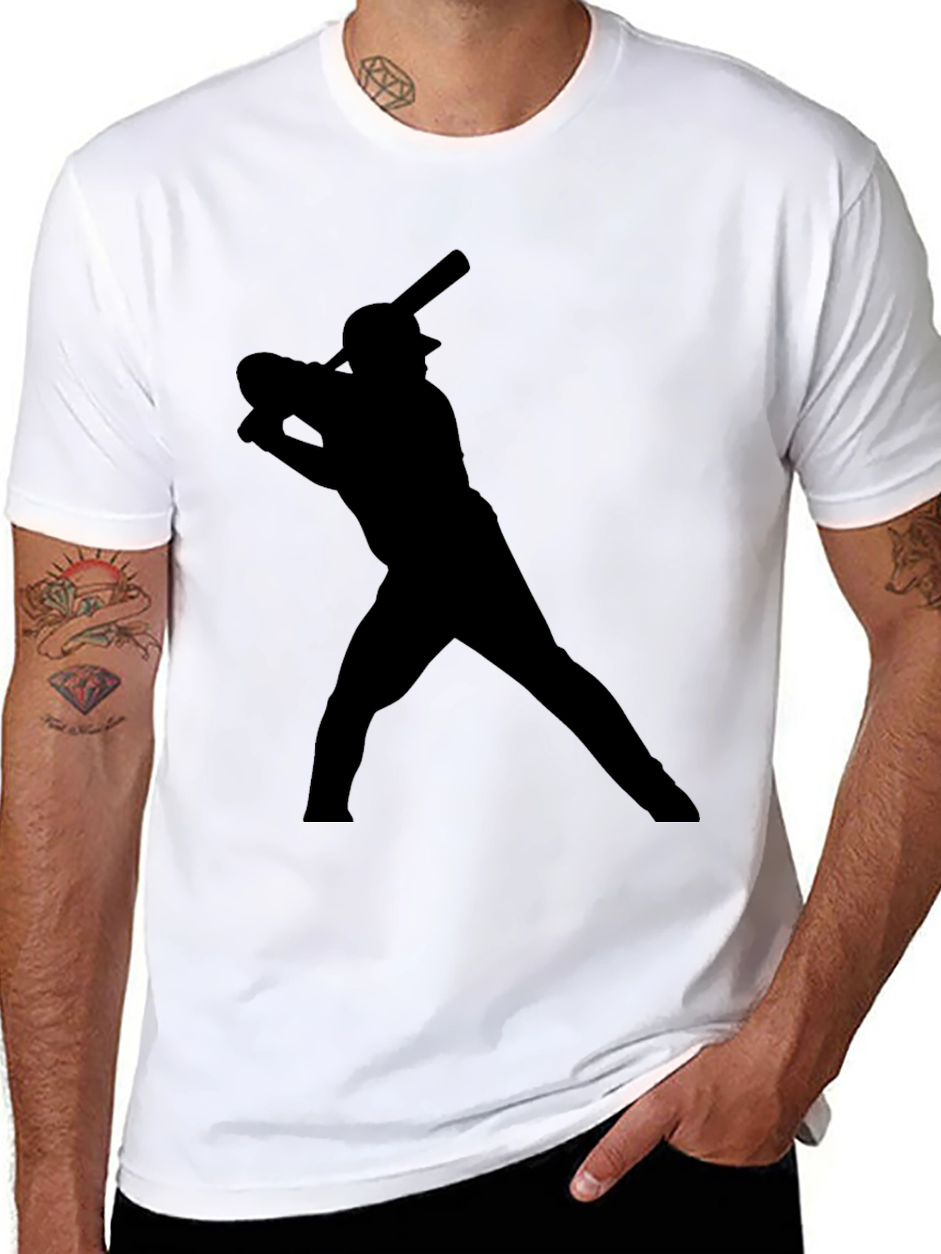 Baseball Batter Silhouette T-Shirt - Black Cotton Tee
